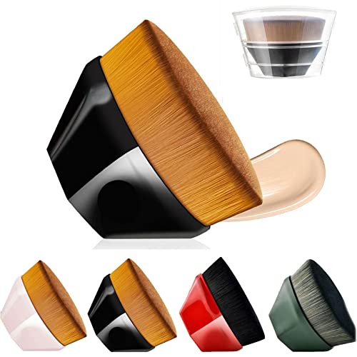 Flat Top Kabuki Makeup Brush - Black Foundation Brush with Cap for Travel & On-the-Go