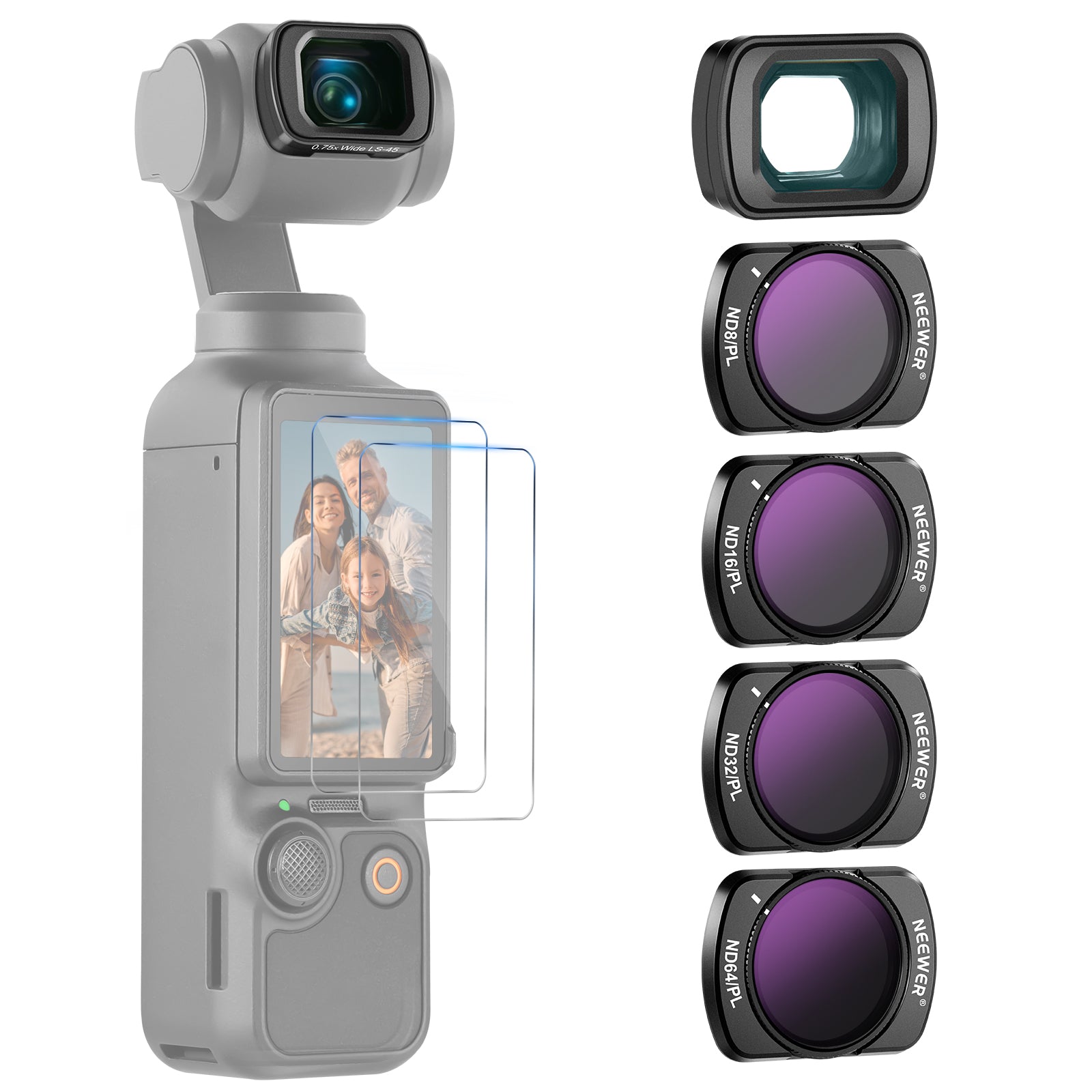 NEEWER FL B07 ND/PL Filter Set with 0.75x Wide Angle Lens for DJI Osmo Pocket 3 - Professional Camera Filters for Cinematic Footage, Vlogging & Travel Photography