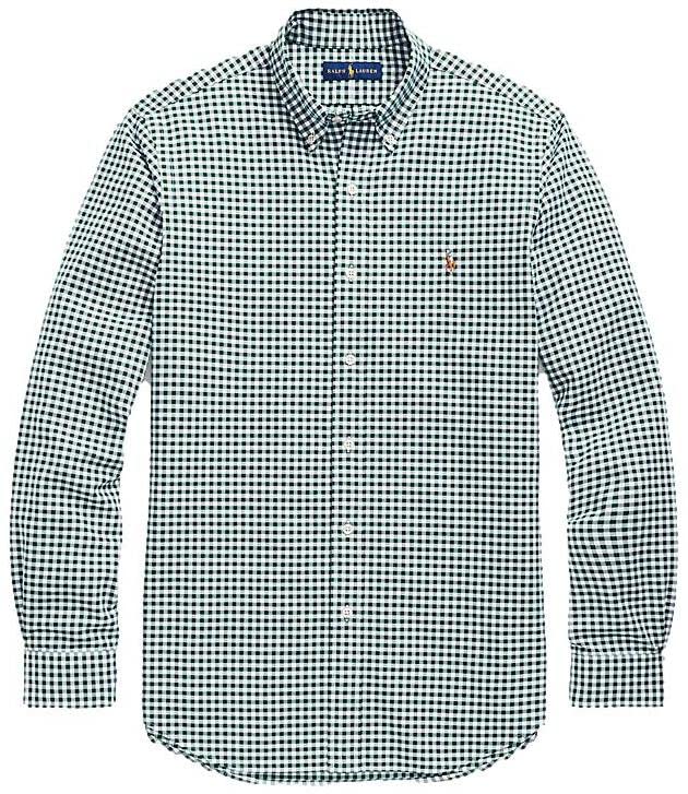 POLO RALPH LAUREN Men's Long Sleeve Oxford Button Down Shirt - Medium Size, Classic Checkered Green Pattern | Perfect for Business Casual, Office Wear & Smart Outfits