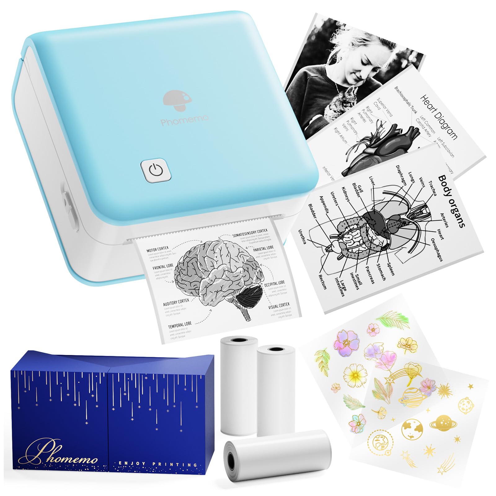 Phomemo Mini Bluetooth Sticker Printer - Portable Thermal Label Maker for Study Notes, Photos, Lists & Gift Wrapping | Perfect for School, Office, Scrapbooking & DIY Crafts (Cyan)
