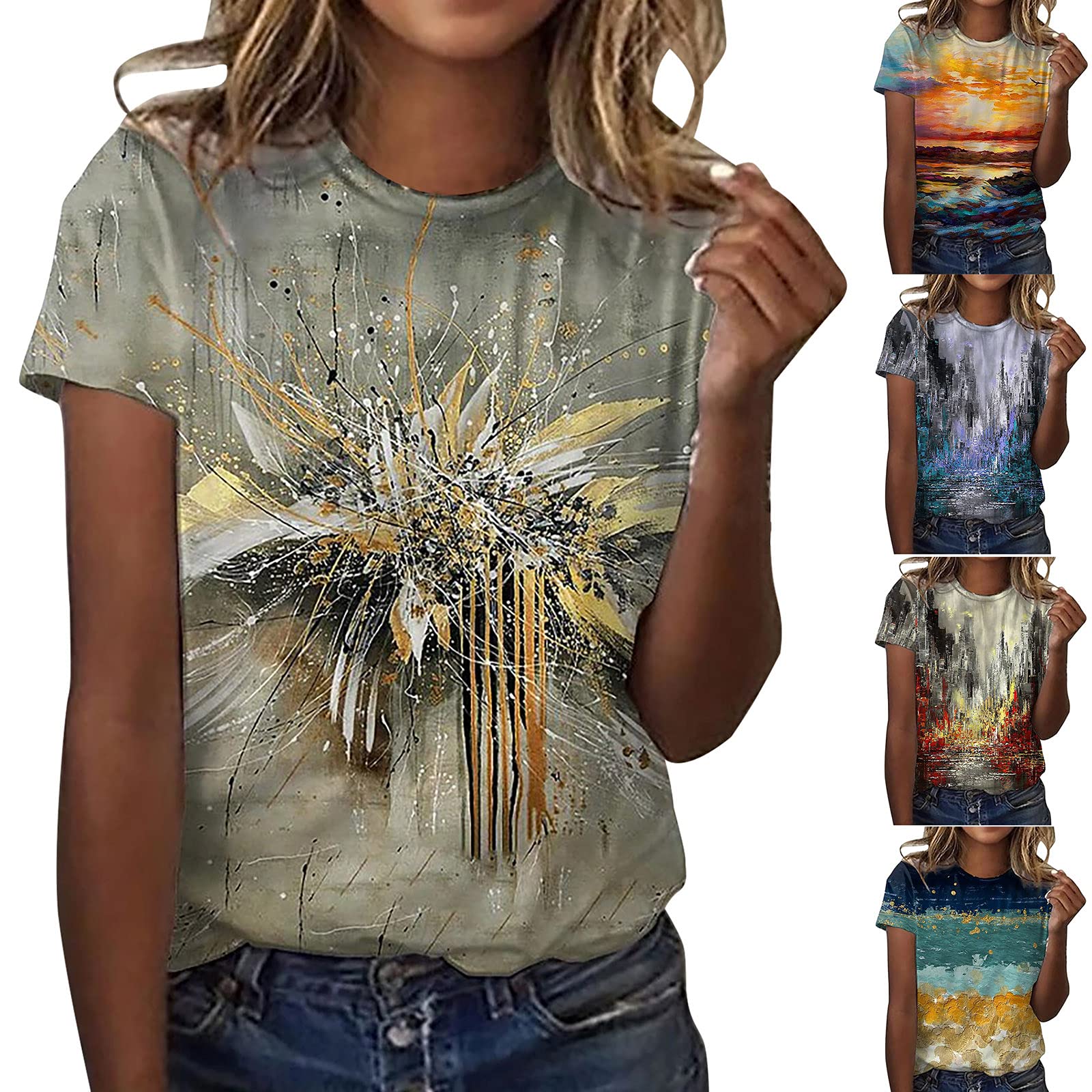 Women's Summer Tops - Floral Print Short Sleeve T-Shirt, Casual Loose Blouse for Workout & Everyday Wear | Breathable Comfort for Outdoor Activities, Yoga, and Beach Vacations