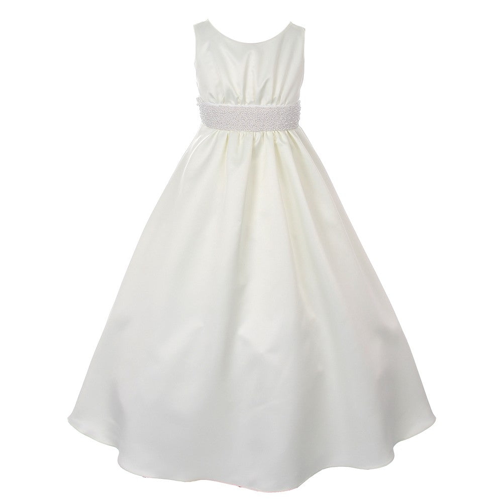 Ivory Pearl Waistband Flower Girl Dress for Big Girls - Sizes 8-16 | First Communion, Wedding, Special Occasion Dresses for Plus Size Girls
