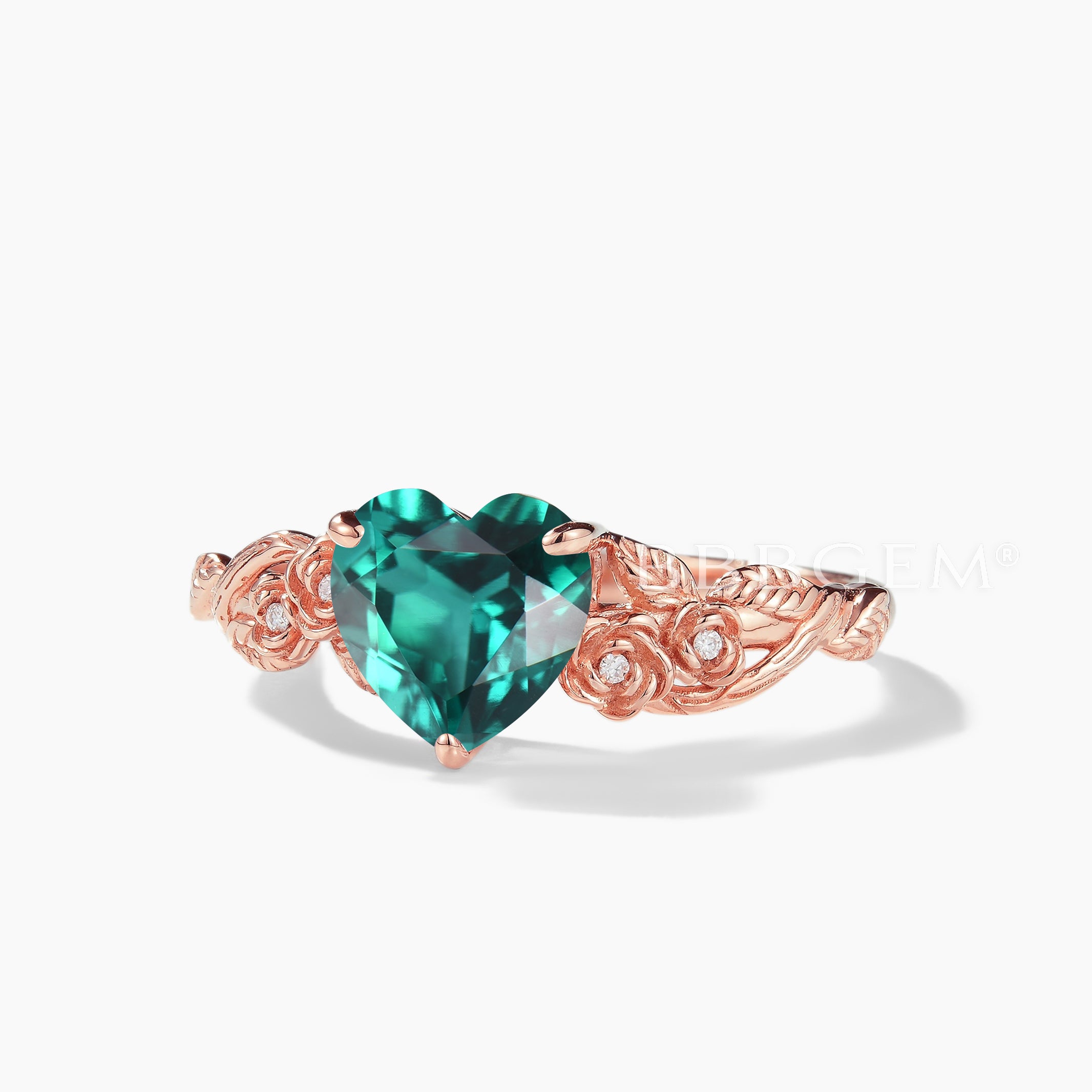 Emerald Diamond Flower Ring - Heart Cut Leaf Design Nature Inspired Engagement Ring for Women - Perfect for Weddings, Anniversaries & Romantic Gifts