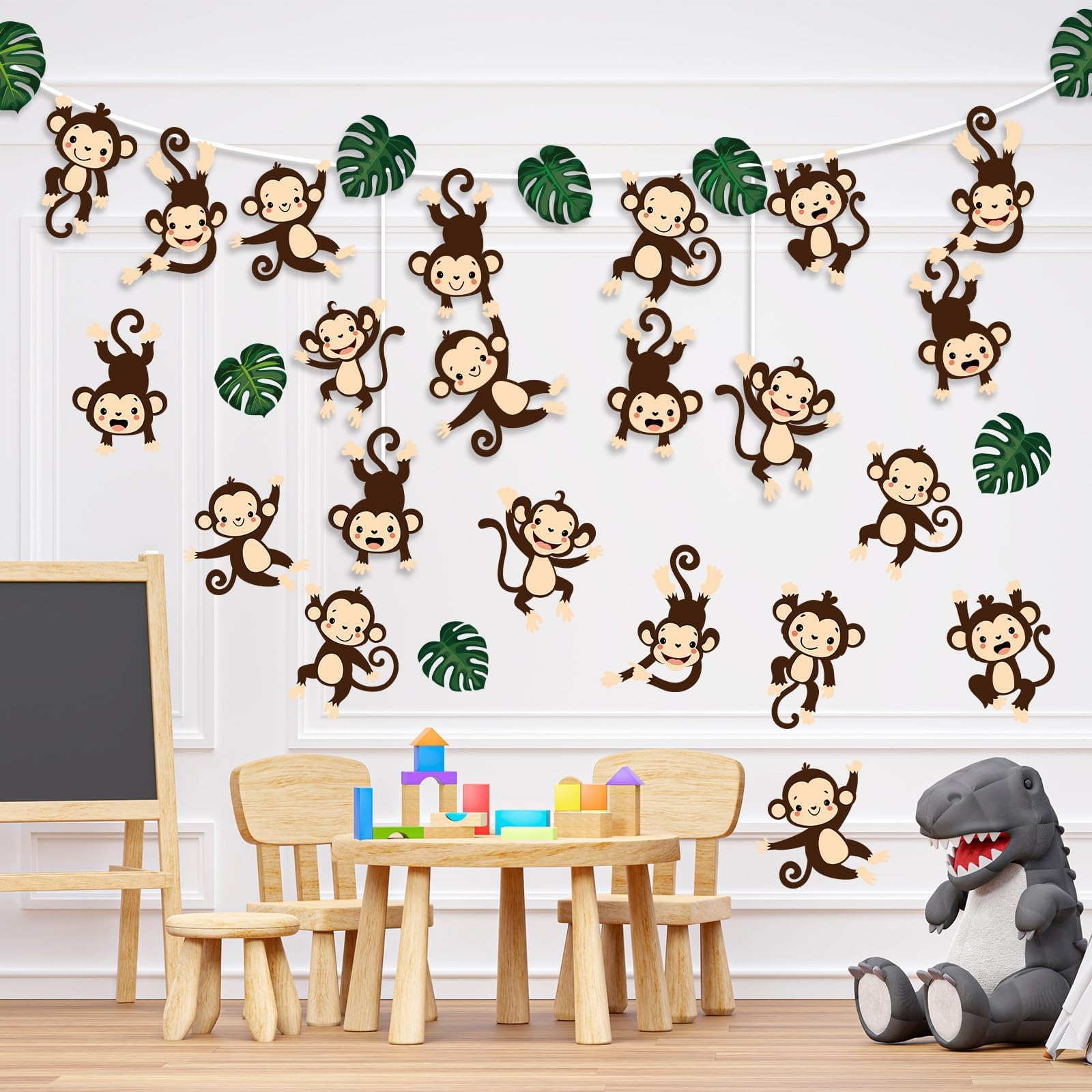 36pcs Safari Birthday Party Decorations - Jungle Theme Hanging Monkey Cutouts, Animal Wall Decor for Kids Classroom, Bulletin Board & Wild One Birthday Party Supplies | Perfect for Jungle Safari Themed Parties, Baby Showers & School Events