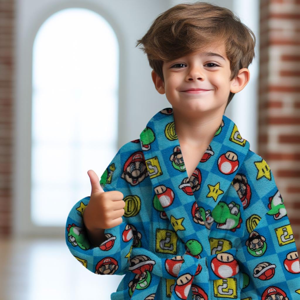 Super Mario & Sonic The Hedgehog Fleece Kids Robe - Ultra Soft Plush Bathrobe for Boys & Girls Ages 4-10 | Cozy Toddler & Kids Pajama Robe for Bath Time, Birthday Gifts & Christmas Presents