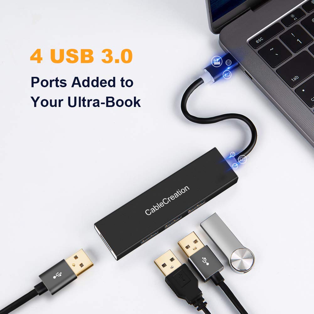 CableCreation 4-Port USB C Hub Adapter - Thunderbolt 3 to USB 3.0 Splitter for MacBook Pro/Air, iPad Pro, iMac, Dell, Samsung | Connect Flash Drives, Mouse, Keyboard & External HDD | Perfect for Home Office, Remote Work & Mobile Computing