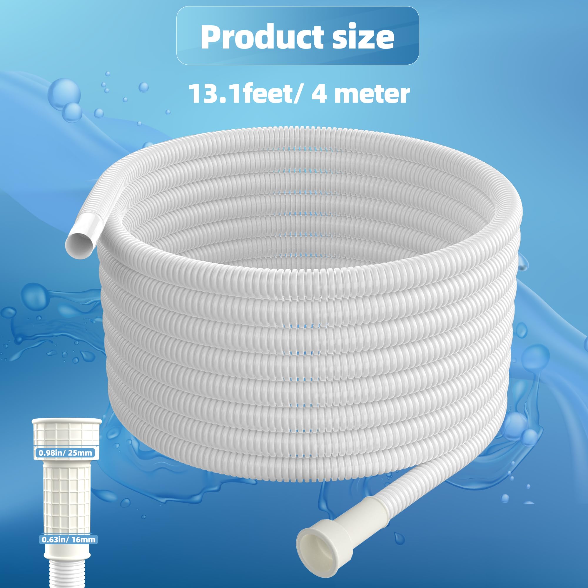 13 ft Universal Dehumidifier Drain Hose - Flexible Dishwasher & Washing Machine Hose with Rubber Adapter & Clamp - Replacement Hose for Most Dehumidifiers & Air Conditioners - Perfect for Basement, Laundry Room & HVAC Maintenance