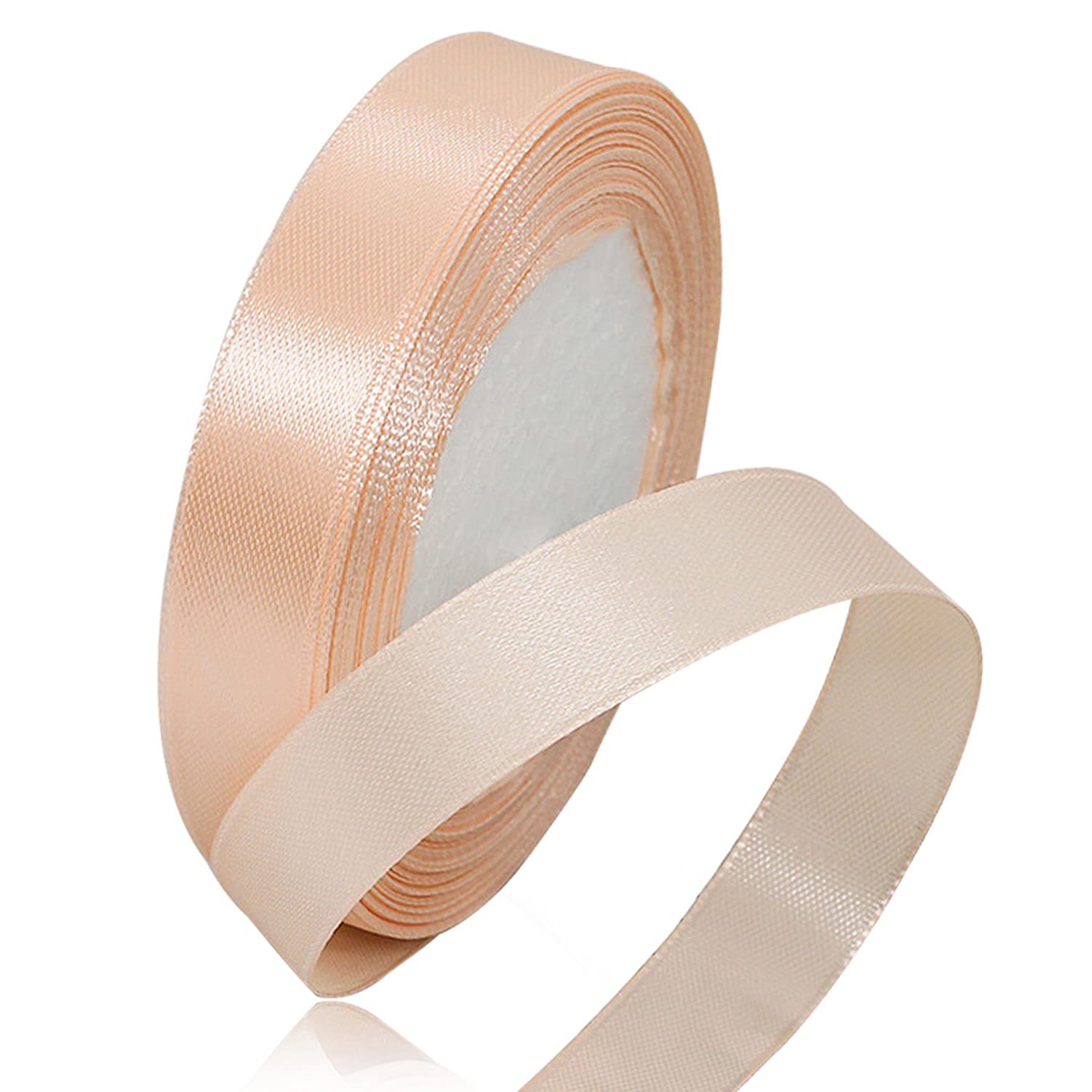 Champagne Pink Satin Ribbon 5/8 Inch x 25 Yards - Solid Color Fabric Ribbon for Gift Wrapping, DIY Crafts, Hair Bows, Wreaths, Wedding Decorations & Sewing Projects - Perfect for Party Favors, Scrapbooking and Home Decor