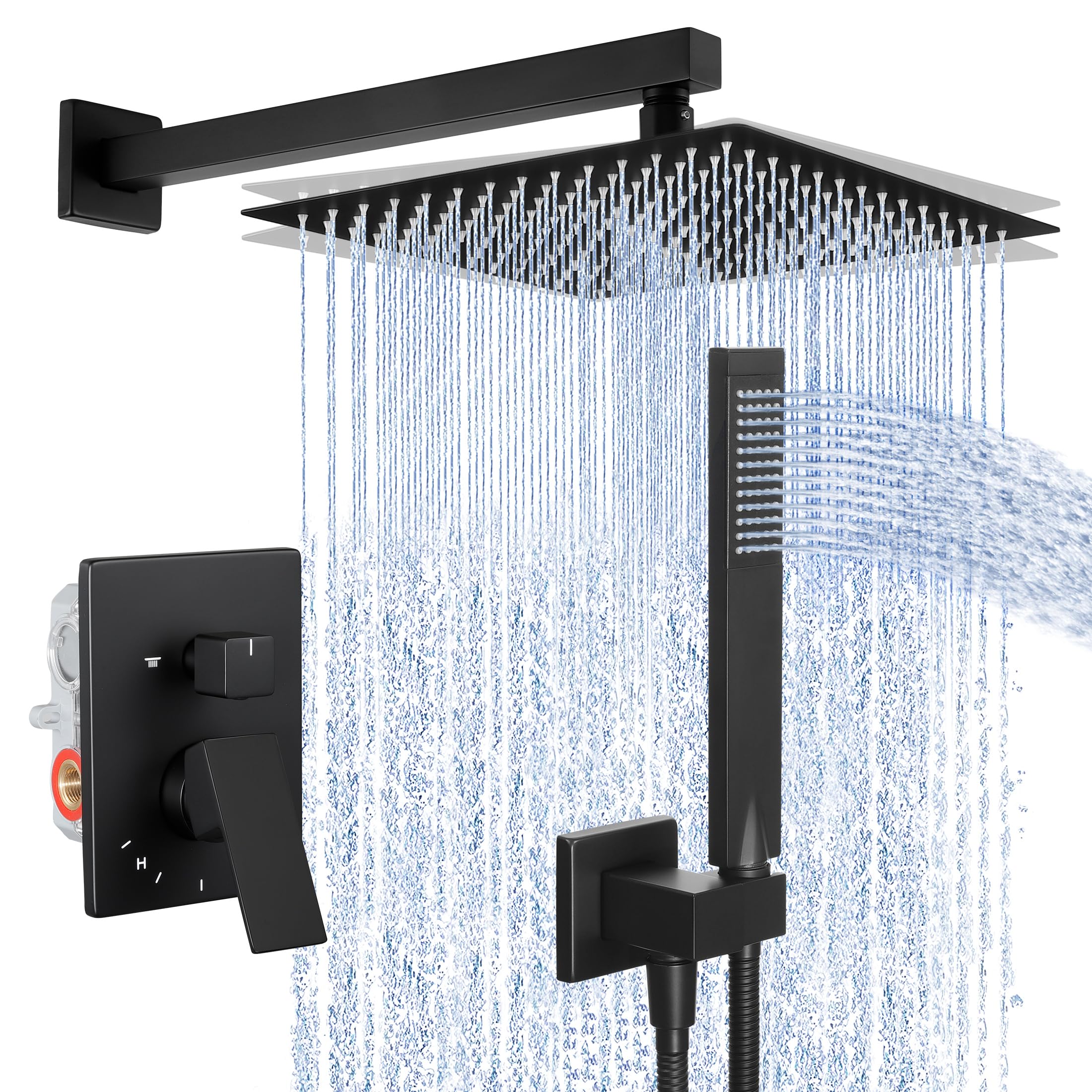 KES 12-Inch Matte Black Rain Shower Head with Handheld Sprayer - Complete Pressure Balance Shower System (cUPC Certified Valve Included) - Perfect for Modern Bathroom Renovations & Spa-Like Shower Experience