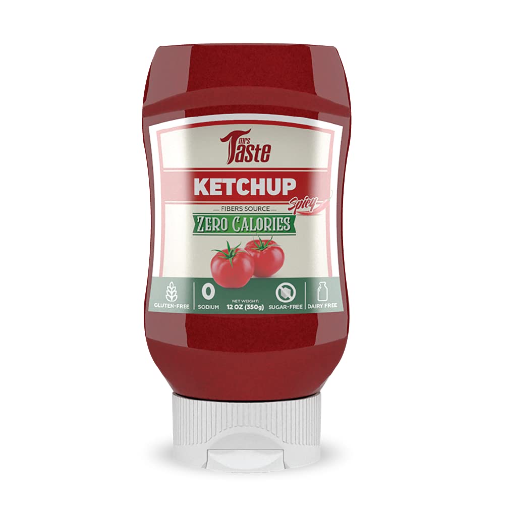 Mrs Taste Sugar Free Spicy Ketchup - Zero Calories, No Sodium, No Sugar, High Fiber, Keto & Paleo Friendly Condiment (12 oz) - Perfect for Burgers, Hot Dogs & Low-Carb Diets