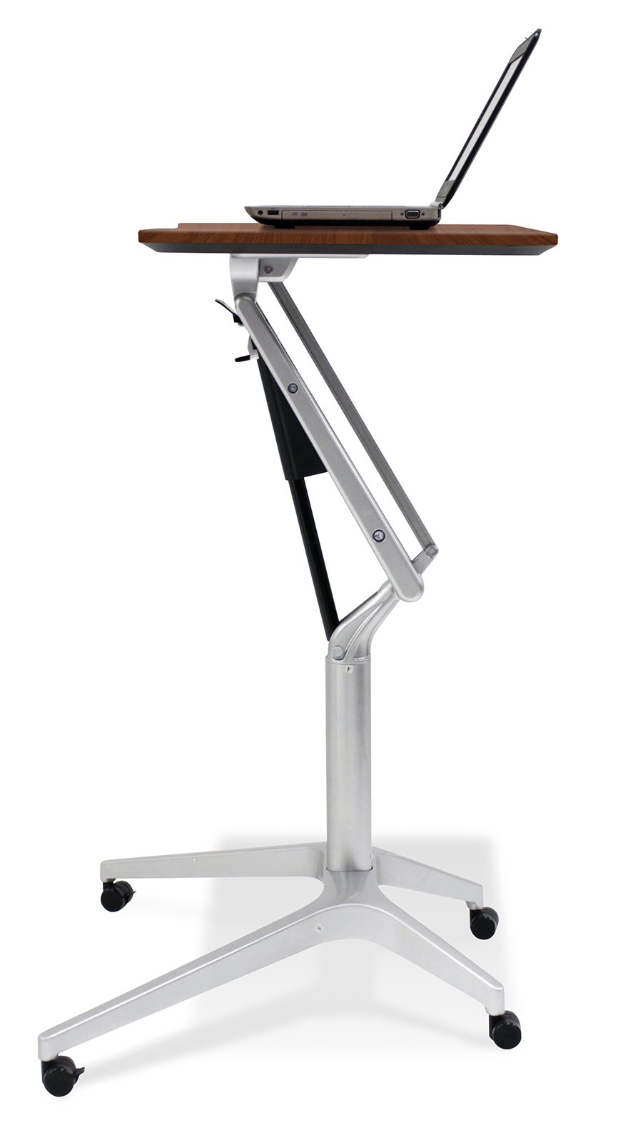 Adjustable Height Laptop Cart with Cherry Wood Top - Mobile Workstation for Home Office, Standing Desk & Rolling Computer Desk - Ideal for Small Spaces, Dorm Rooms & Office Use