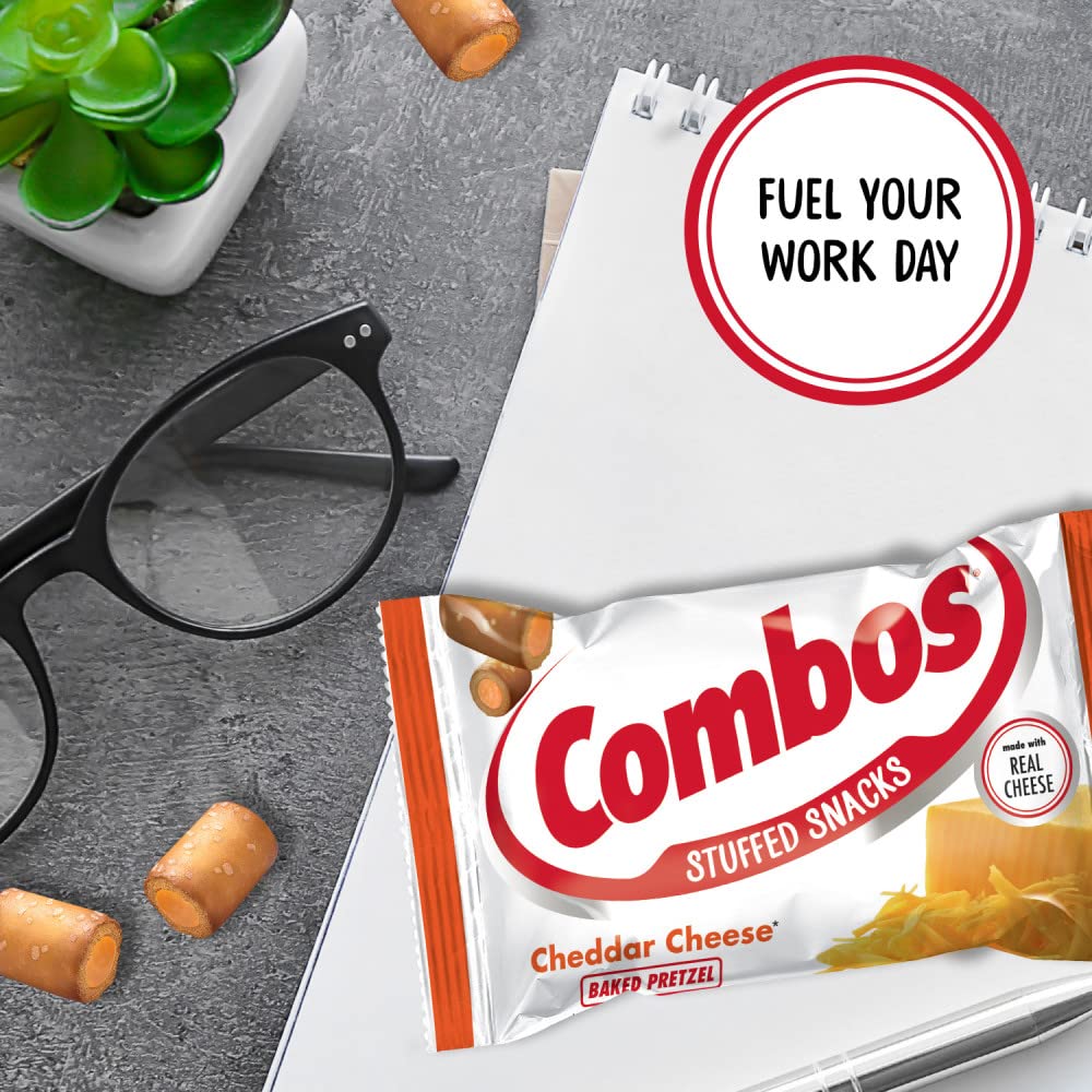 COMBOS Baked Cheddar Cheese & Pretzel Snacks - 1.8oz Bags (Pack of 18) | Crunchy Cheese-Filled Pretzel Bites for Office, School & Road Trips | Bulk Snack Box
