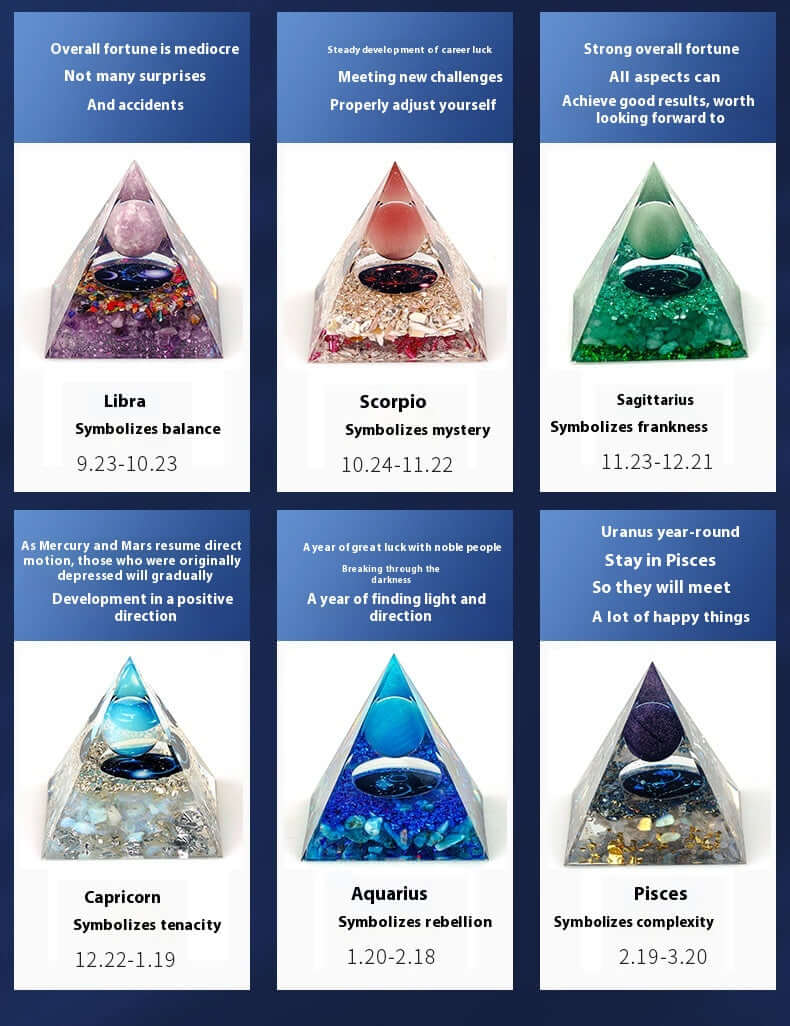 Handmade Zodiac Pyramid Crystal Decor - Feng Shui Home & Office Ornament | Perfect for Meditation, Gift Giving & Spiritual Spaces (A6655)
