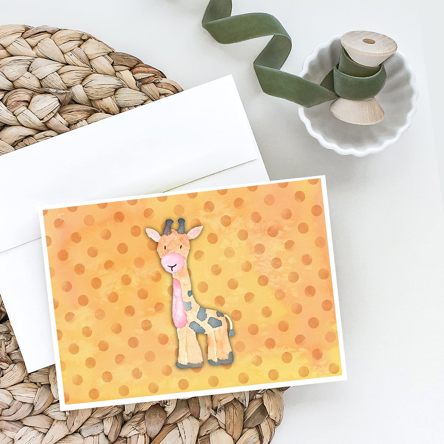 Polka Dot Giraffe Watercolor Greeting Cards - Pack of 8 Blank A7 Note Cards (5x7 inches) with Envelopes - Whimsical Animal Stationery for Birthday, Thank You & Holiday Cards