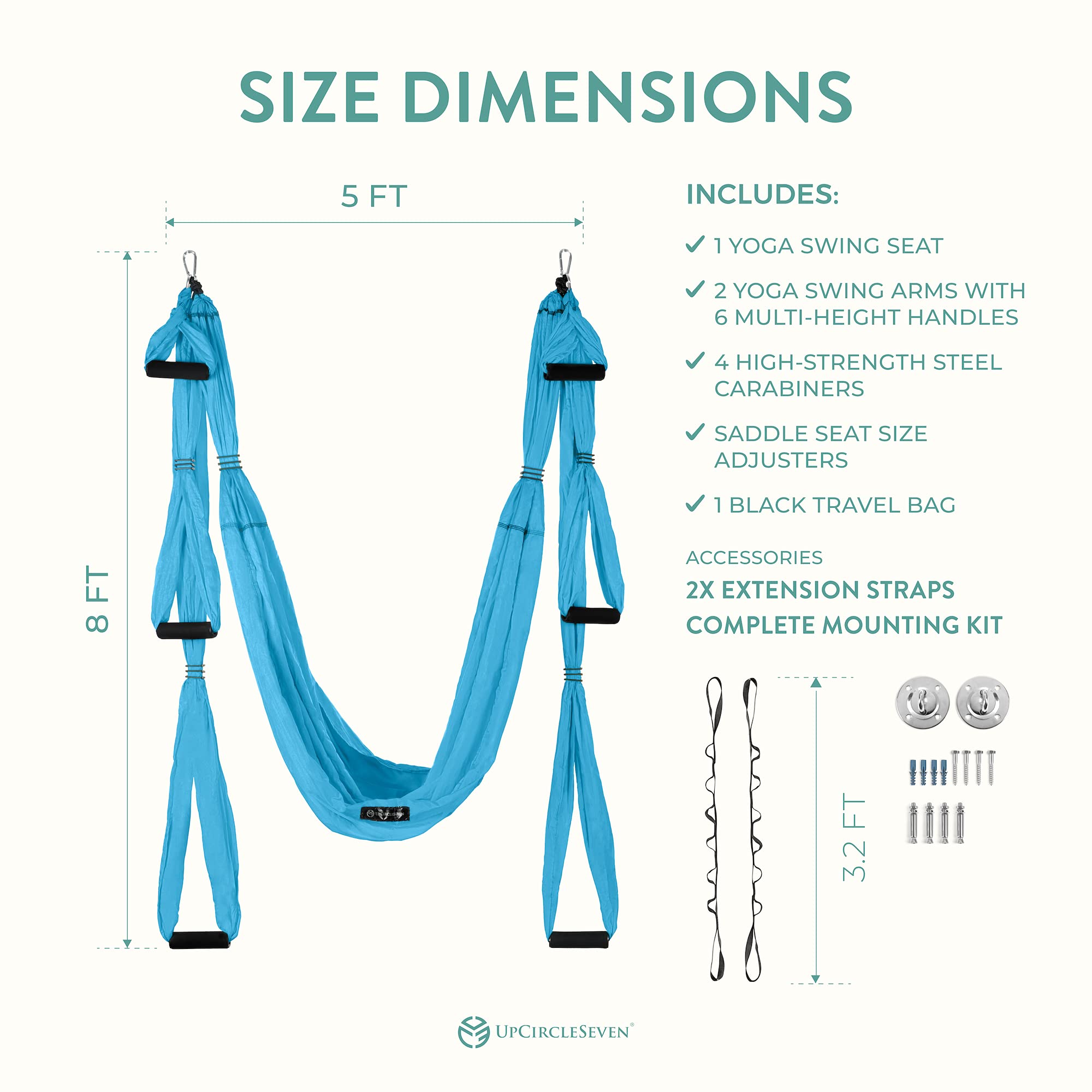 UpCircleSeven Aerial Yoga Swing Set with Ceiling Mount - Professional Silk Hammock for Yoga, Fitness & Dance - Perfect for Home Gym, Studio & Outdoor Use