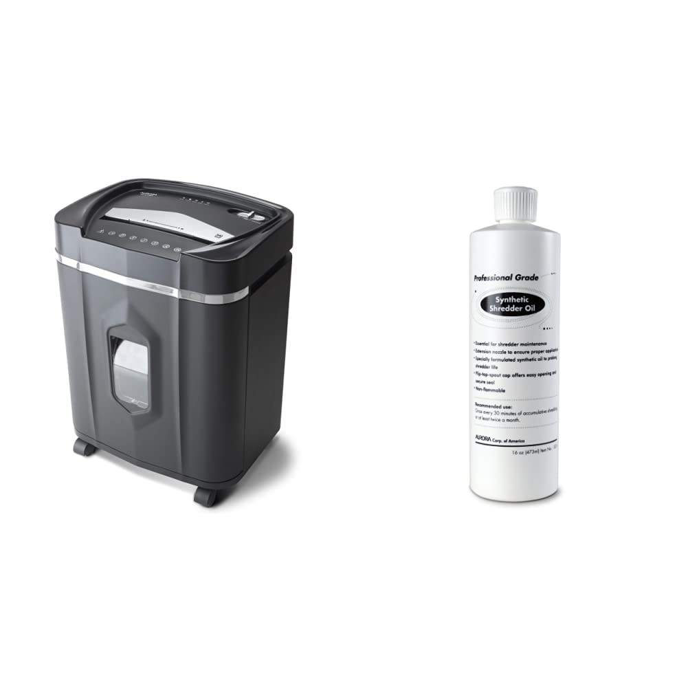 Aurora AU1210MA Professional 12-Sheet Micro-Cut Paper Shredder with CD/Credit Card Slot - 60 Min Continuous Run Time & Includes SL16 Synthetic Oil | Ideal for Office Document Security & Identity Protection