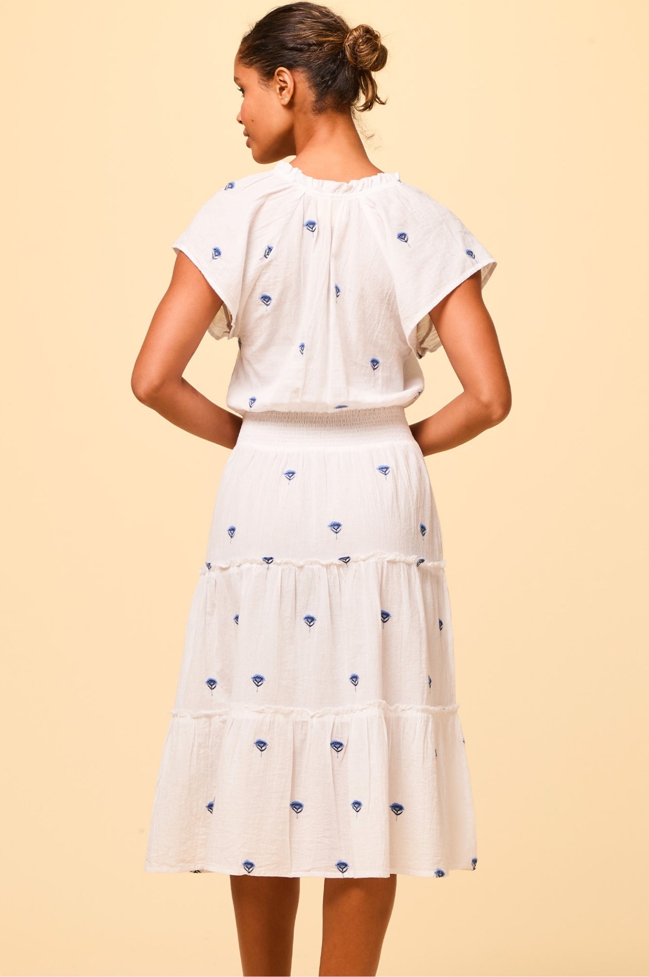 Riley Embroidered Organic Cotton Dress for Women - Soft & Breathable Summer Dress in White/Blue | Perfect for Beach, Vacation & Casual Outings