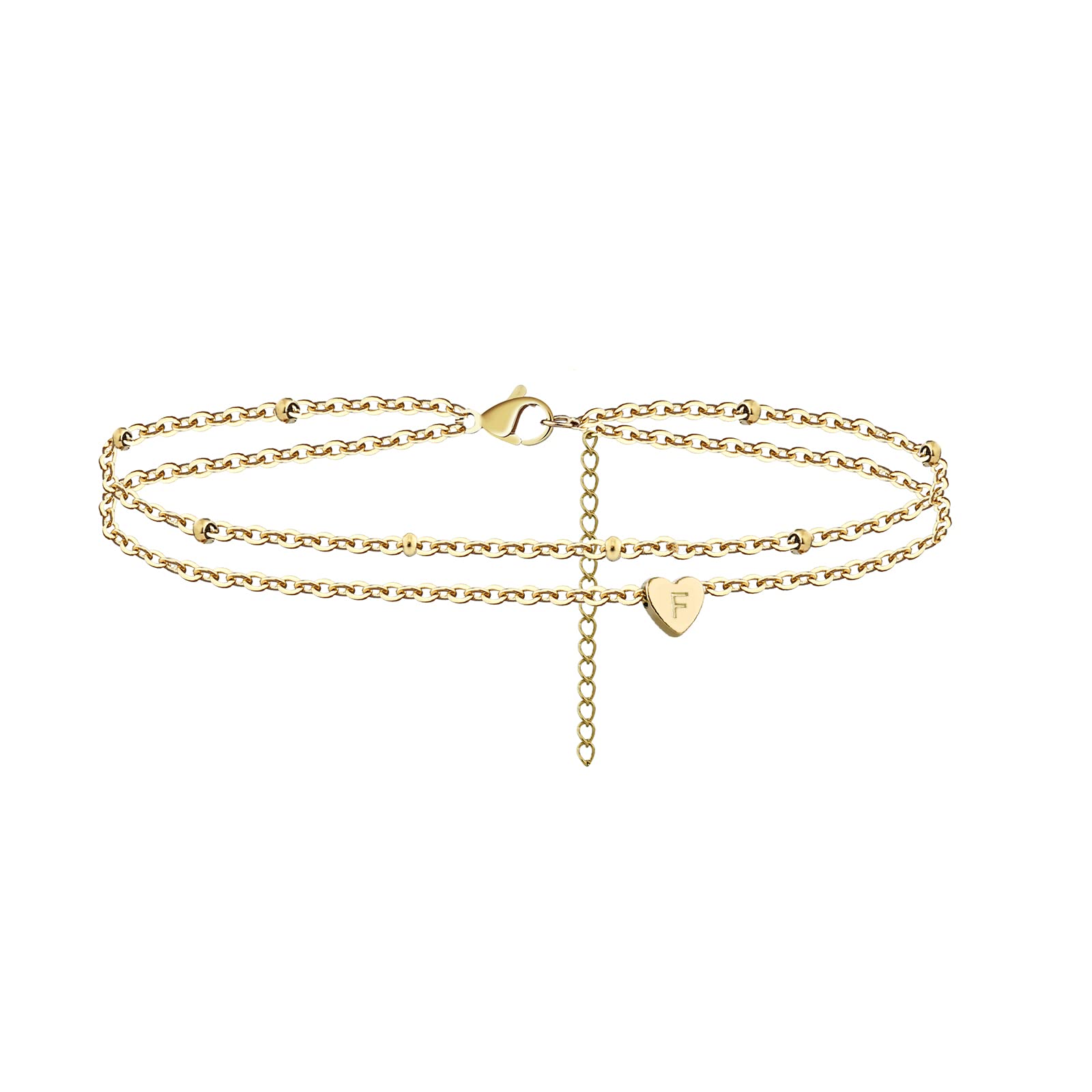Elegant Gold Initial Ankle Bracelet for Women - Stainless Steel Beaded Cute Heart Layered Anklet Jewelry - Plus Size Foot Chain for Girls | Perfect for Beach, Summer Outfits & Boho Fashion Accessories