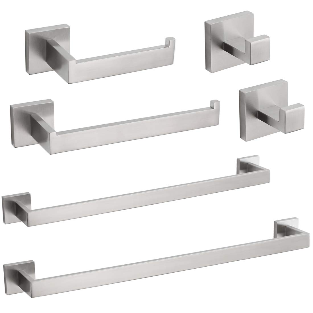 Premium Stainless Steel 6-Piece Bathroom Hardware Set - Modern Wall Mounted Towel Bar (23.6