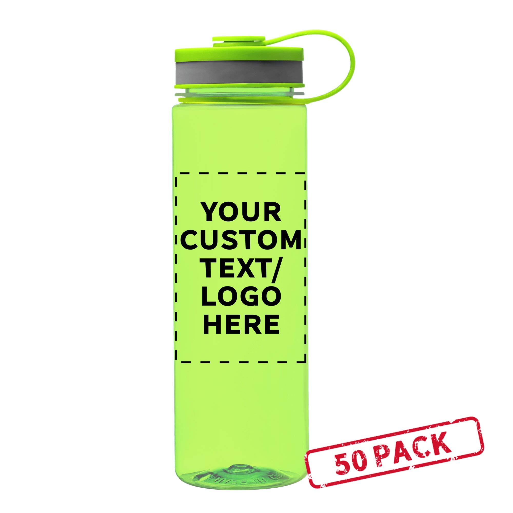 Custom 26 oz Wide Mouth Water Bottles - Bulk Pack of 50, BPA Free, Personalized (Lime Green) - Ideal for Gym, Camping, Backpacking, School & Office Hydration