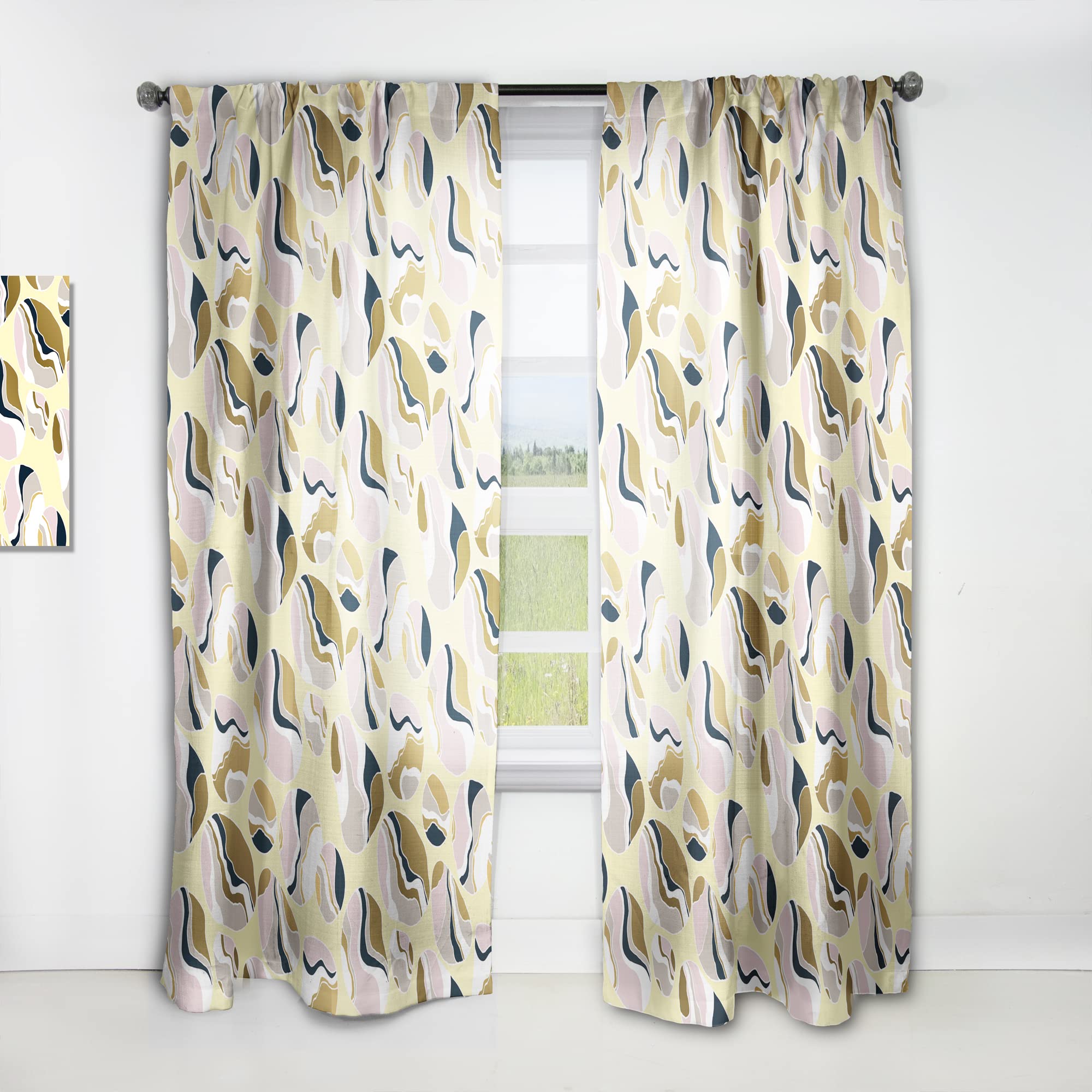 DesignQ 'Golden River Stones' Thermal Insulated Curtains - Single Panel 52x90 Inches - Blackout Drapes for Bedroom & Living Room - Perfect for Home Decor, Privacy & Temperature Control