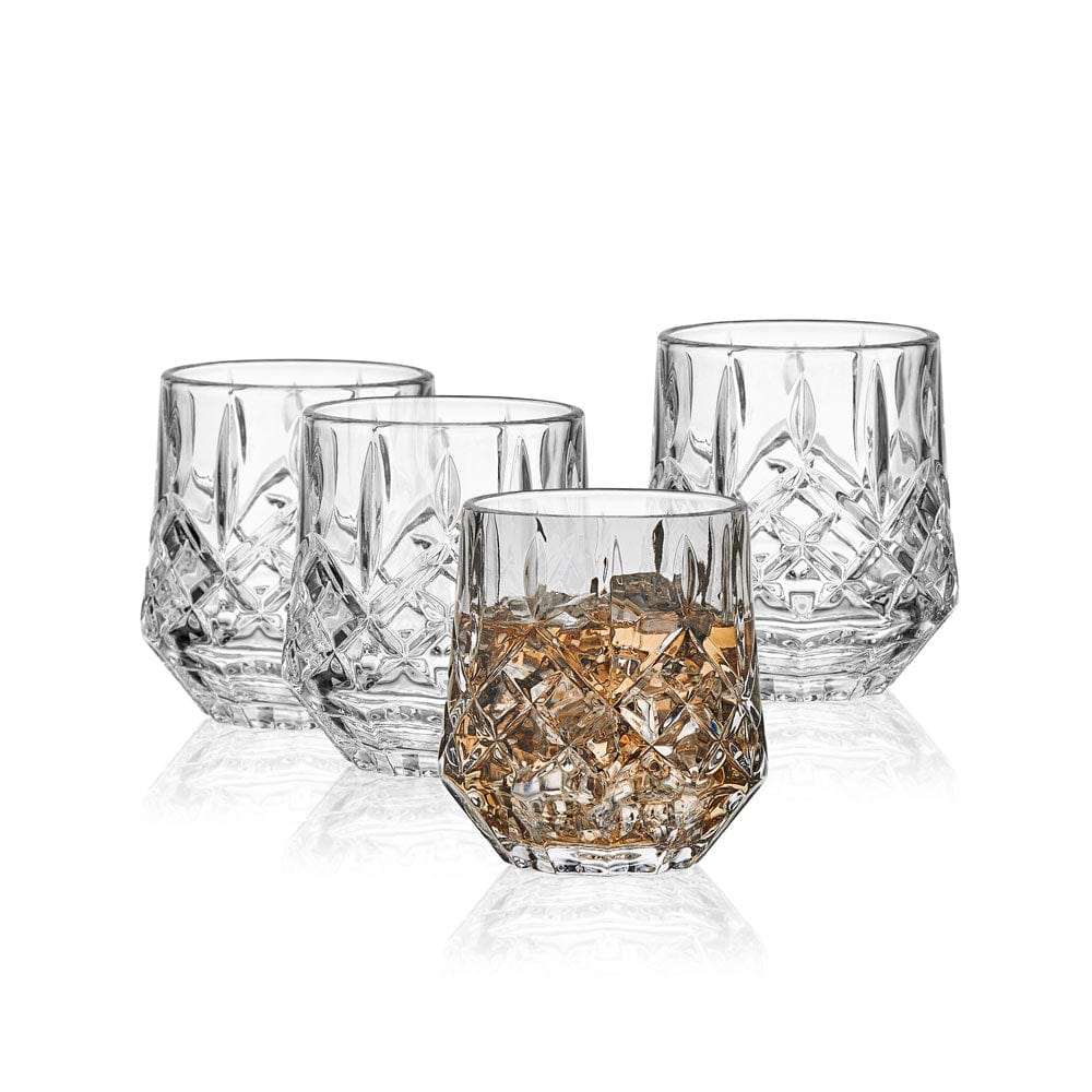 Premium Wesley Set of 4 Double Old Fashioned Whiskey Glasses - Heavy Base Cocktail Glasses for Bourbon, Scotch & Whiskey - Perfect for Home Bar, Gifts & Entertaining