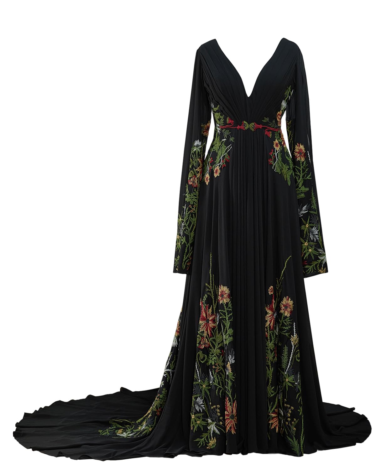 Elegant Floral Embroidered Boho Wedding Dress for Women - V-Neck Long Sleeve Lace Bridal Gown | Perfect for Beach, Garden & Vintage Style Weddings