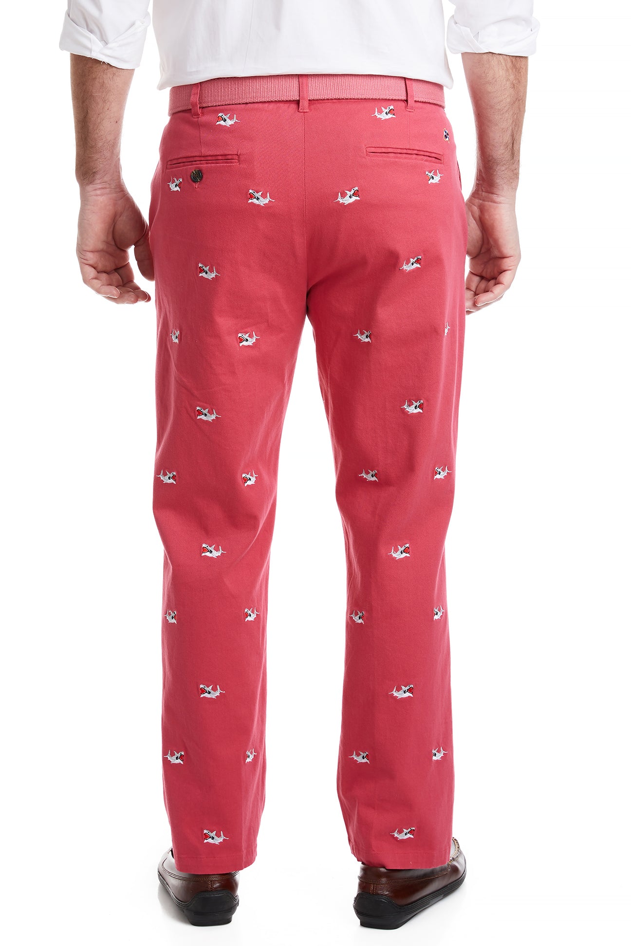 Stretch Twill Harbor Pants in Hurricane Red - Comfortable & Stylish Men's Casual Pants with Shark Print | Perfect for Outdoor Adventures, Beach Wear & Street Fashion