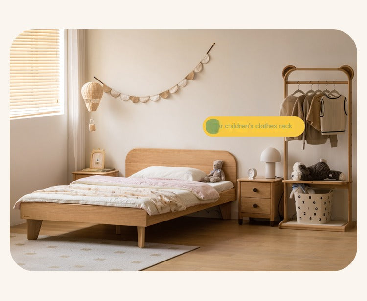 Solid Oak Wood Kids Bed - Sturdy & Safe Toddler Bed Frame for Boys & Girls - Perfect for Nursery, Bedroom, or Playroom