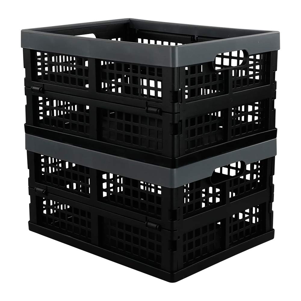 Pekky 16 Quart Stackable Collapsible Plastic Milk Crates - 2 Pack (13.5