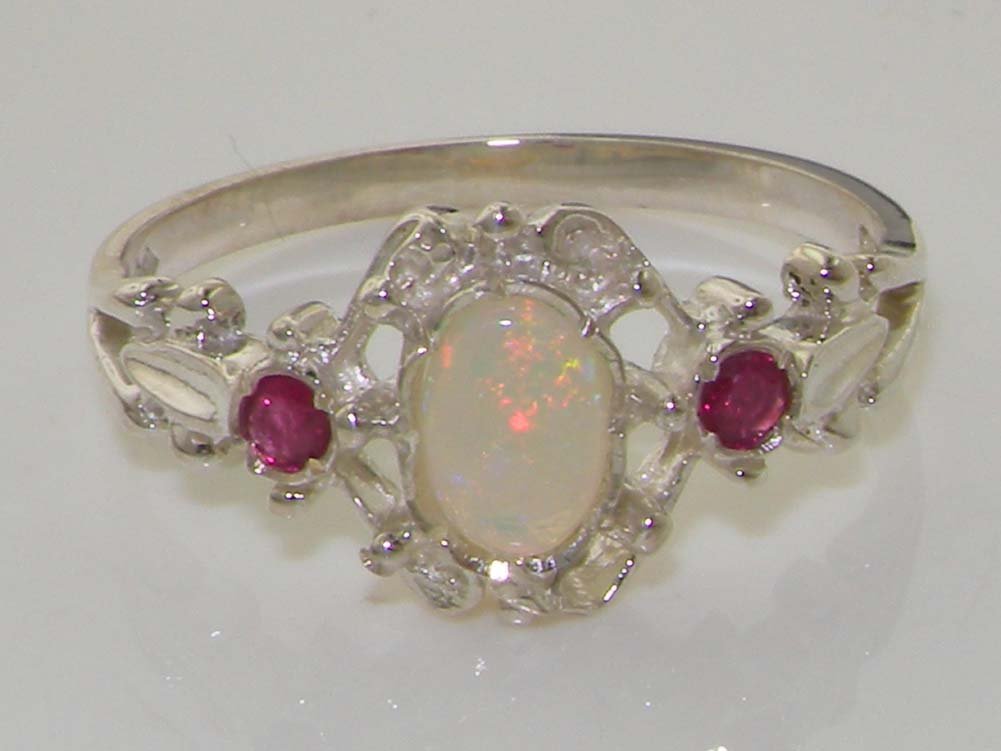 925 Sterling Silver Natural Opal & Ruby Women's Promise Ring - Size 5.5 | Elegant Jewelry Gift for Her, Anniversary, Engagement, Valentine's Day