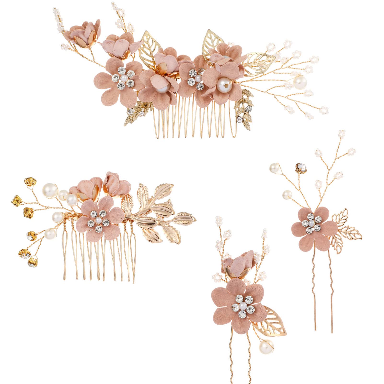 STOBOK 4pcs Bridal Hair Pins Set - Rhinestone Pearl Wedding Hair Clips & U-Shaped Combs for Bride, Bridesmaid, Women & Girls | Perfect for Weddings, Prom, Parties & Special Occasions