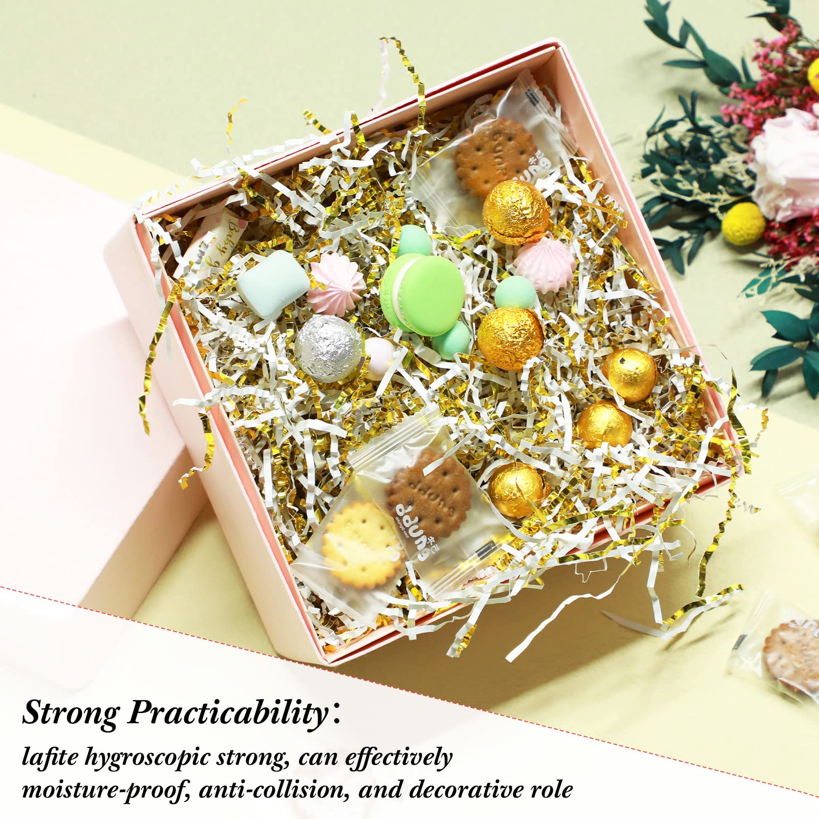 Outus 1LB Crinkle Cut Paper Shred - Gold & White Metallic Gift Box Filler, Easter Grass, Shredded Tissue Paper for Wedding, Birthday, Party Decorations & Gift Wrapping Bags - Perfect for DIY Crafts, Scrapbooking & Holiday Packaging