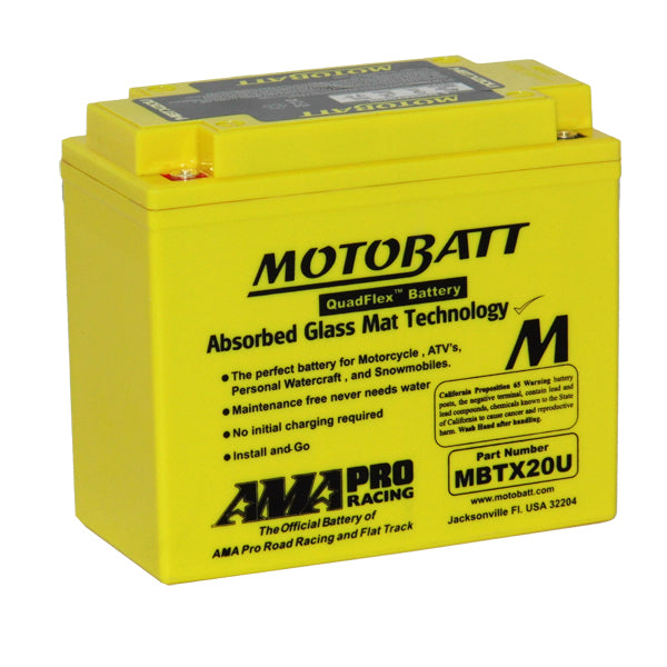 Motobatt MBTX20U 12V 21Ah AGM Powersports Battery - High Performance Motorcycle, ATV, UTV & Powersport Vehicle Battery for Reliable Starting Power in All Weather Conditions