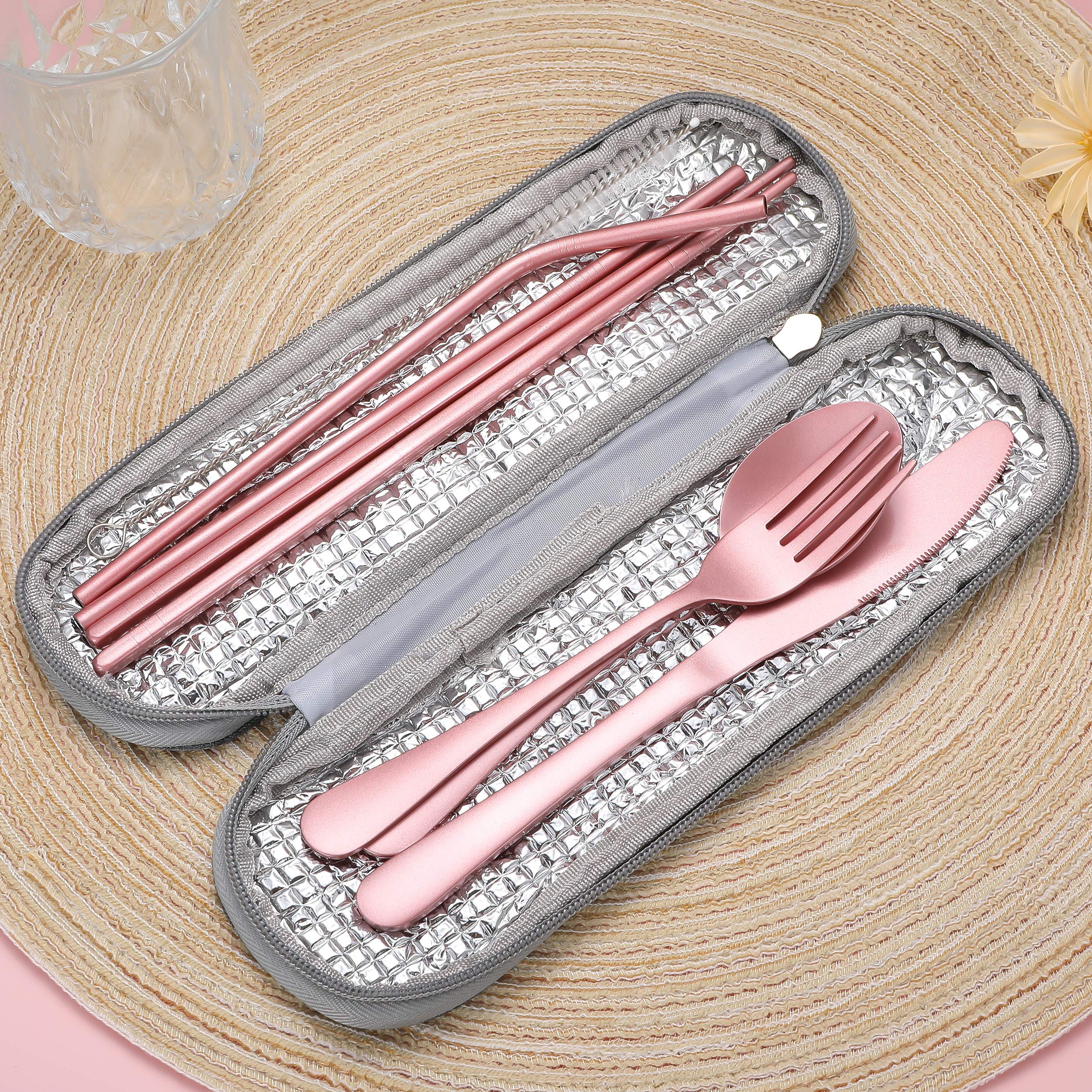 Premium Portable Stainless Steel Flatware Set - 16-Piece Travel & Camping Cutlery Kit with Waterproof Case (Pink) | Compact Utensils for Outdoor Picnics, Hiking, Road Trips & Airplane Travel