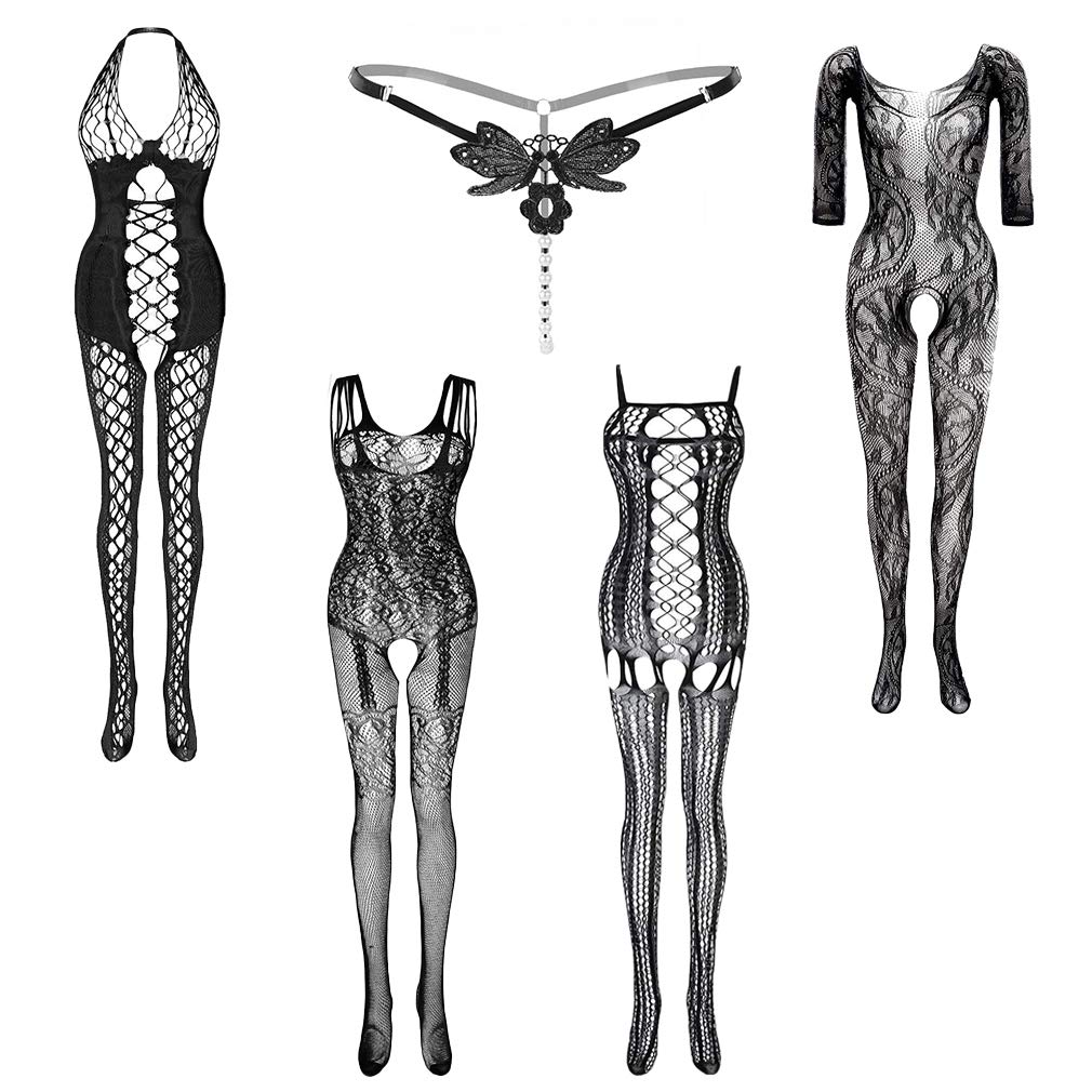 LQWY Women's Fishnet Bodysuit Lingerie - Sexy Mesh Lace Crotchless Body Stockings for Valentine's Day, Boudoir & Special Occasions