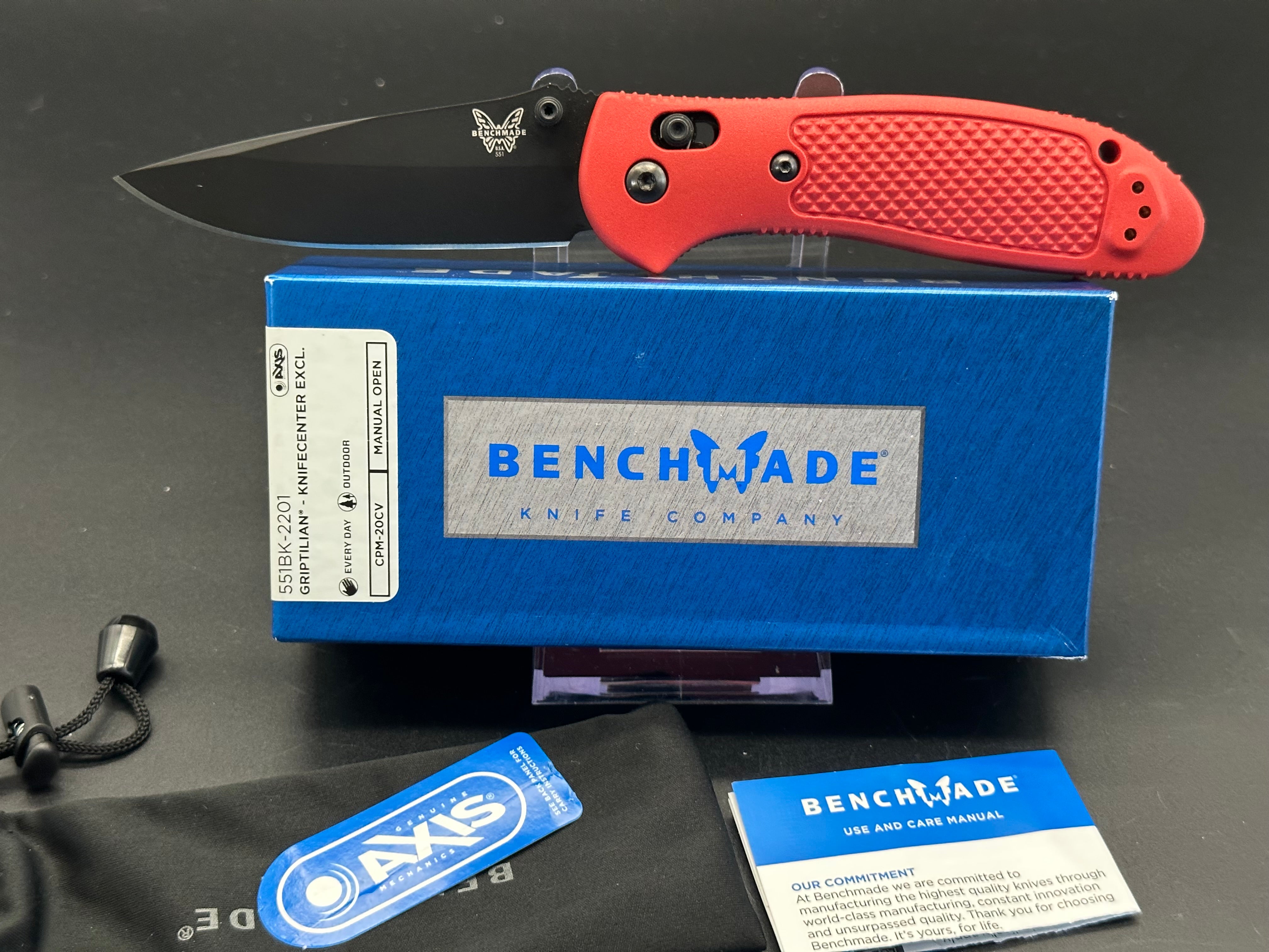 Benchmade Griptilian Knife - Exclusive 20CV Steel Blade with Red GFN Handles | EDC, Outdoor, Camping, Survival & Tactical Use