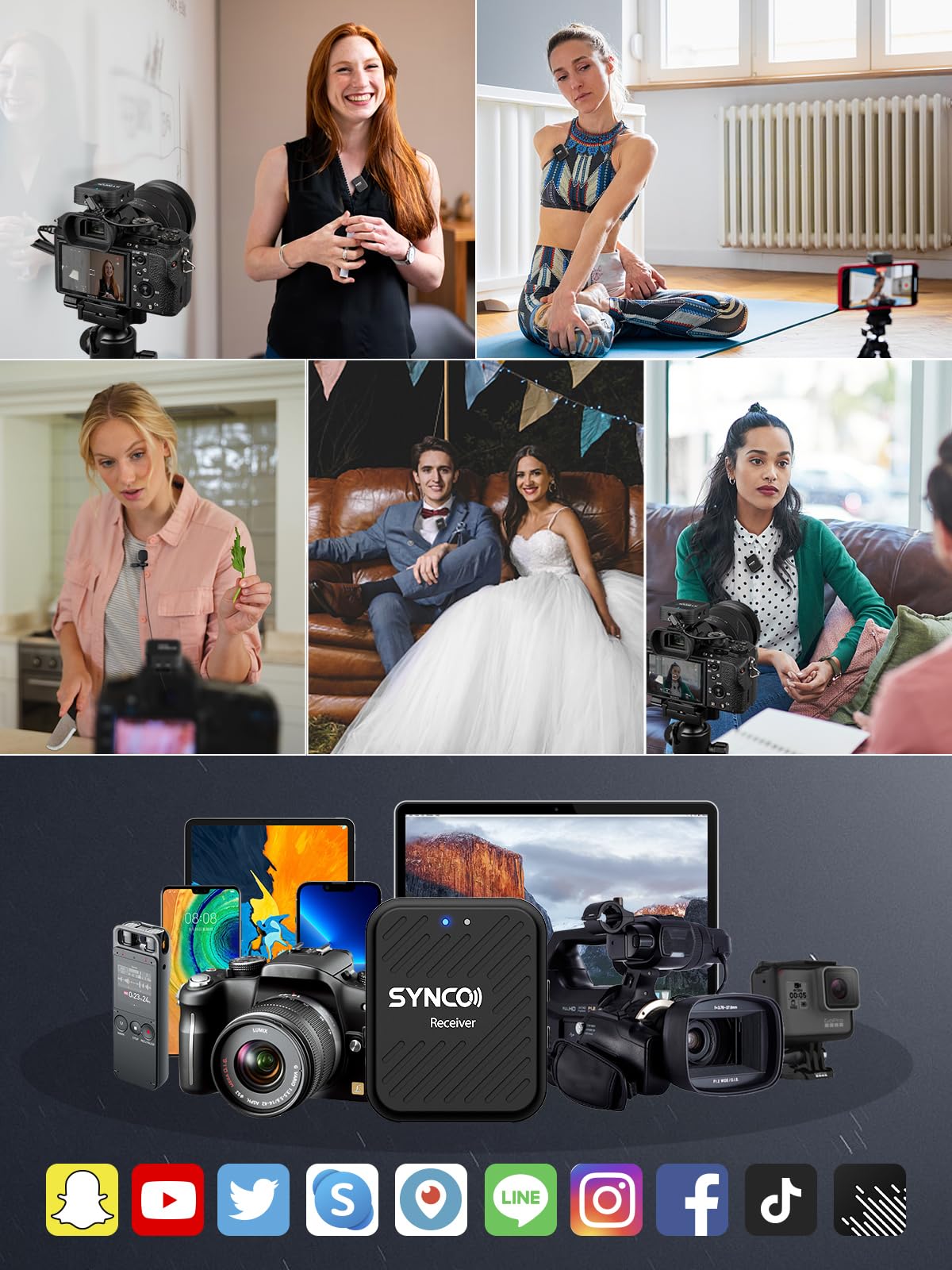 SYNCO G1(A1) Pro 2.4GHz Wireless Lavalier Microphone System for DSLR Cameras & Smartphones with Audio Monitoring - Professional Radio Mic for Vlogging, Interviews, Live Streaming & Content Creation