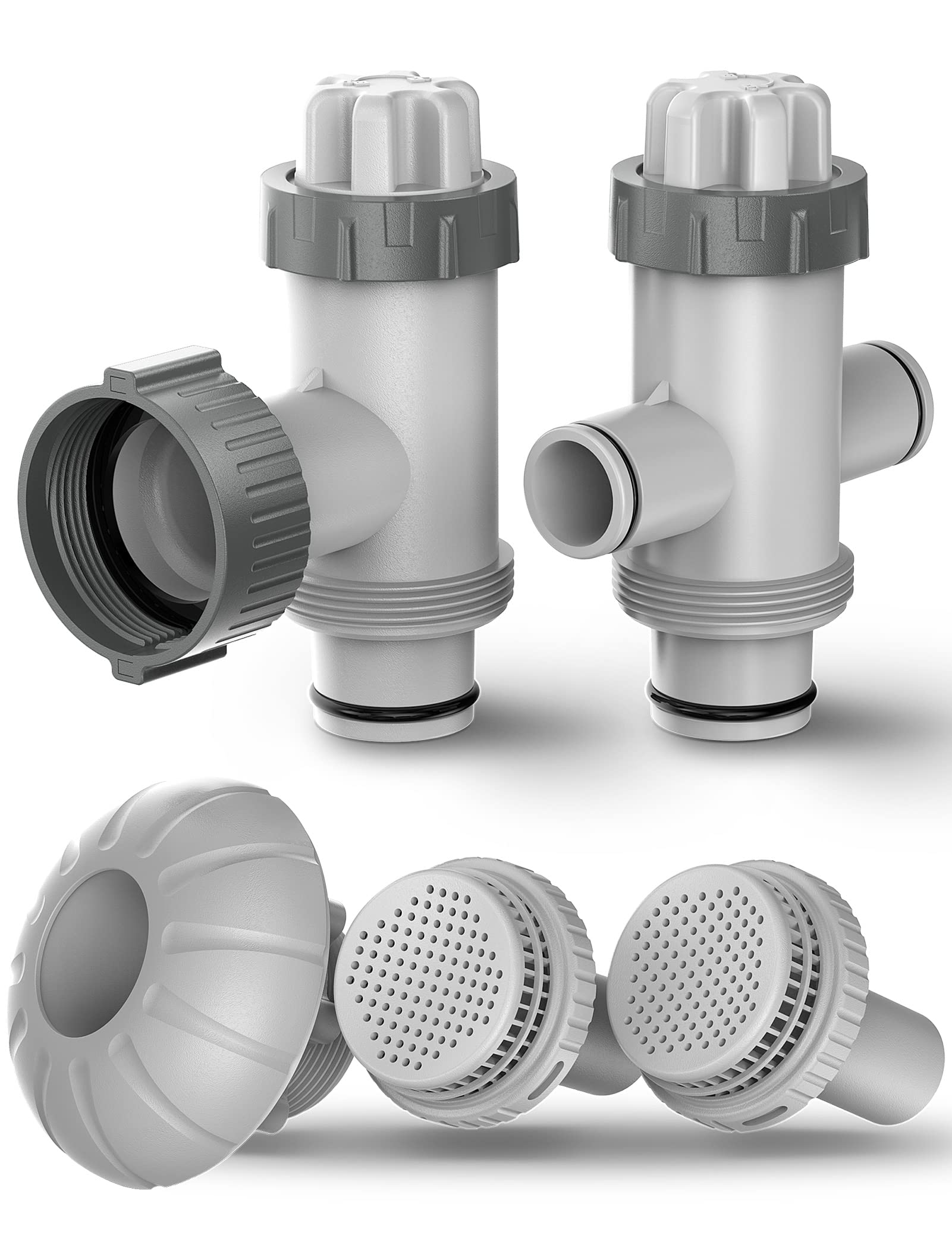 Premium Pool Filter Part Kit Set - Plunger Valve, Split Hose Plunger Valve, 1 ¼ Inch Pool Outlet Strainer & Large Inlet Nozzle Set for Swimming Pool Maintenance and Repair - Perfect for Inground & Above Ground Pools