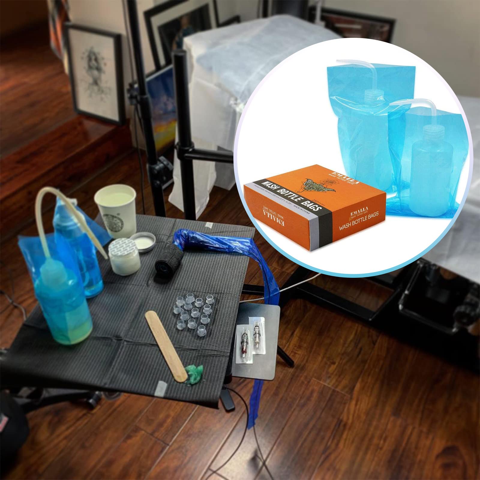 **250pcs Disposable Tattoo Wash Bottle Covers Sleeves - Blue 6x10 Inch Squeeze Bottle Bags for Tattoo Artists & Cleaning Supplies | Hygienic, Leak-Proof Protection for Ink & Cleaning Solutions**    *(Use Case: Ideal for tattoo studios, salons, and medical facilities to maintain hygiene and prevent cross-contamination.)*