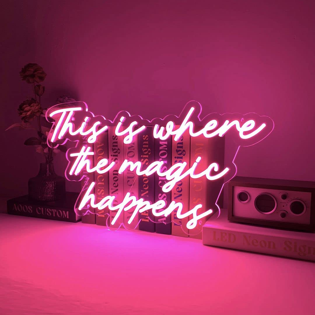 Magic Happens Neon Sign - Custom Wall Decor for Bedroom, Home, Wedding & Party | Aesthetic Room Lighting for Bathroom & Kitchen | Perfect for Gifts & Events