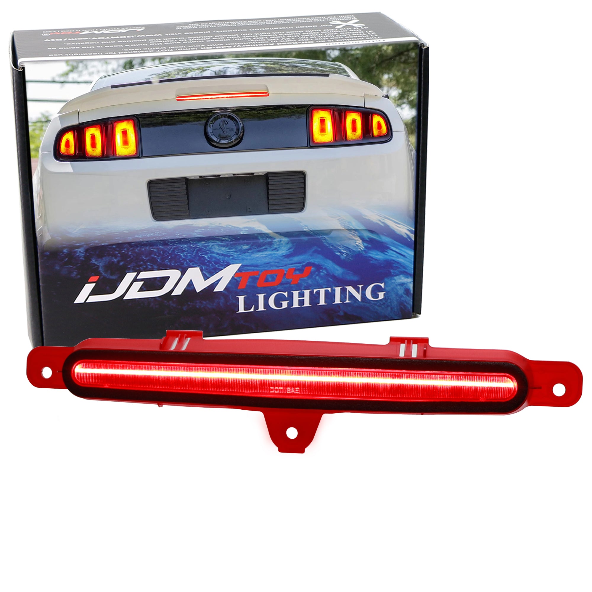 Dark Red Lens Full LED Trunk Lid/Spoiler Third Brake Light Compatible with 2010-2014 Ford Mustang | High Visibility Safety Light for Night Driving & Car Shows
