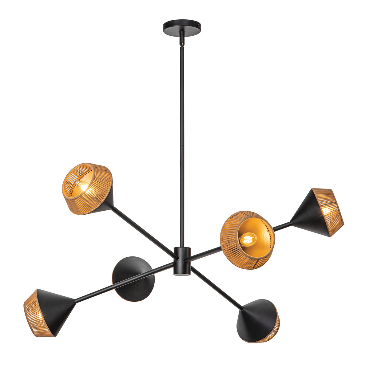 Alora Mood Daphne 5-Light Chandelier in Matte Black & Natural Finish - E14 Bulb Base | Perfect for Dining Room, Bedroom, or Entryway Lighting