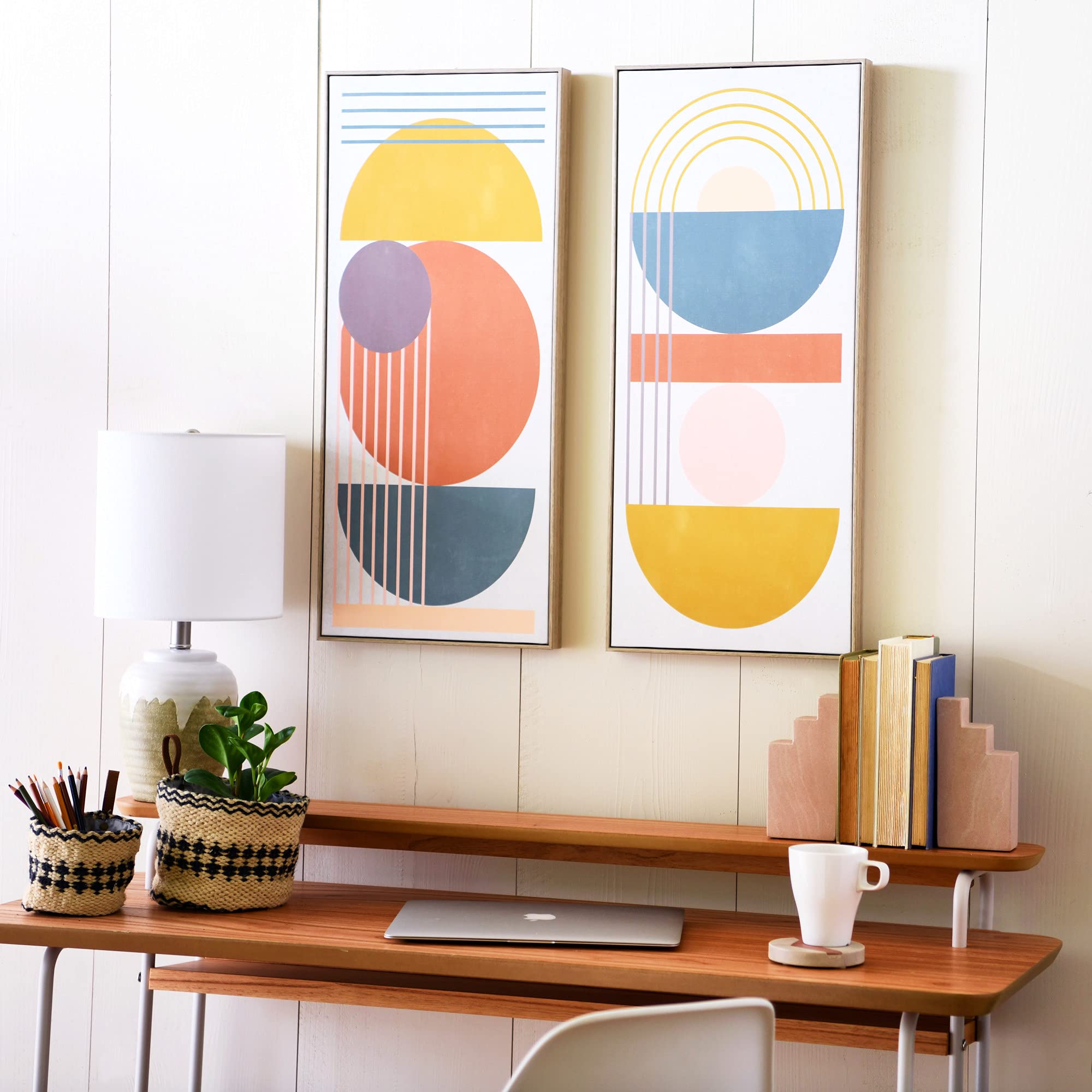 Mid-Century Modern Computer Desk - Genuine Wood Veneer & Rounded Metal Frame - Boho Home Office Desk for Bedroom, Study & Workspace | Perfect for Remote Work & Small Space Living