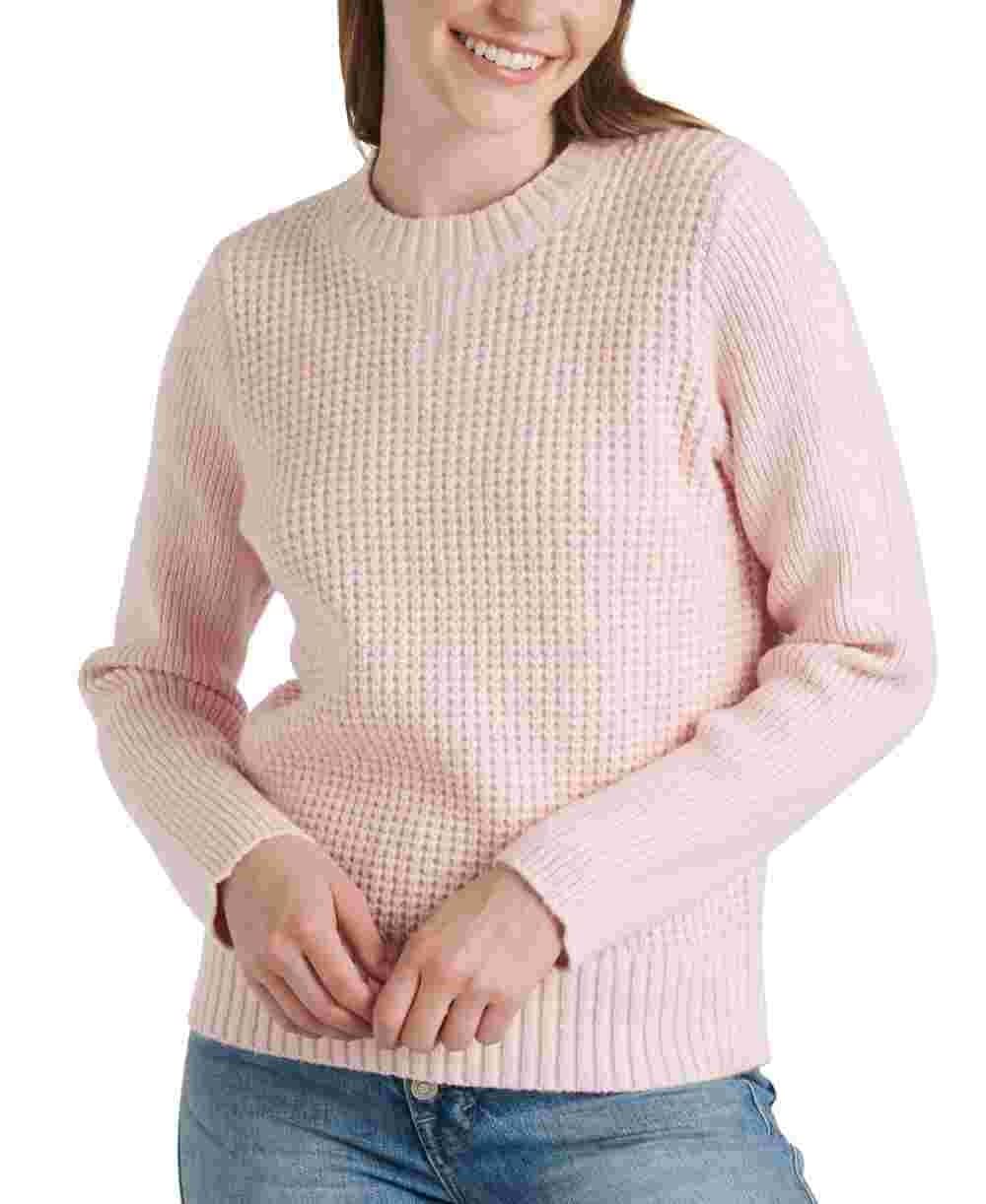 Lucky Brand Women's Crew Neck Waffle Knit Sweater - Soft Casual Long Sleeve Pullover, Chalk Pink, X-Large | Perfect for Fall & Winter Outfits, Office Wear & Cozy Weekends