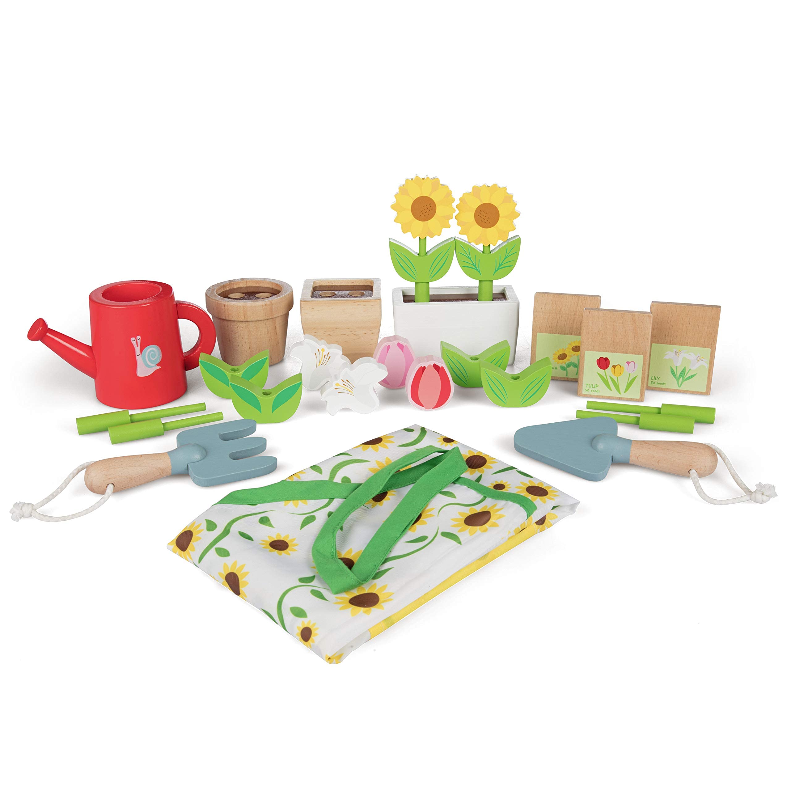 Svan Wooden Toy Gardening Center - 22 Piece Pretend Play Garden Set with Flowers, Seed Packets, Pots, Shovel, Rake, Apron & Watering Can - Interactive Educational Toy for Kids - Perfect for Indoor Play, Birthday Gifts for Boys & Girls - Encourages Imaginative Play & Learning About Nature