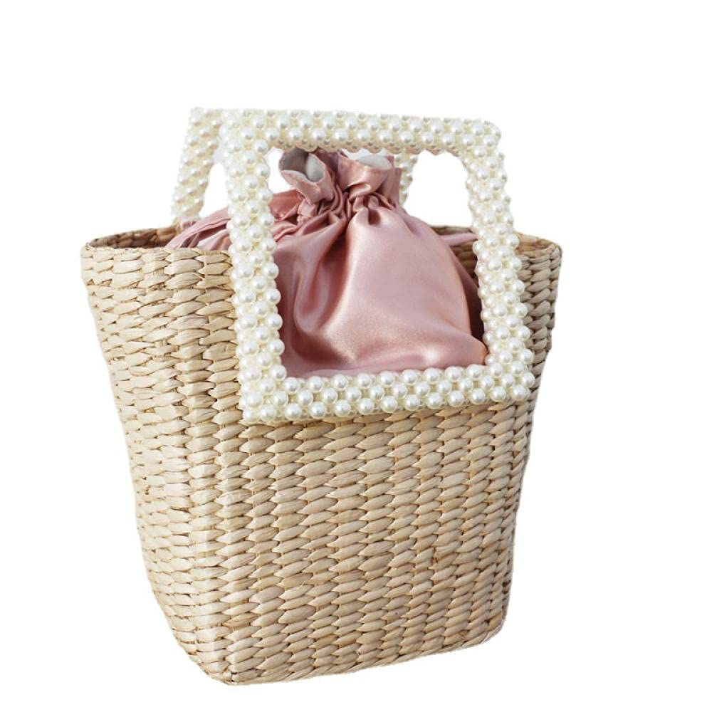 Stylish Summer Rattan Straw Bag for Women with Pearl Handle - Beach Tote, Shoulder Bag, Fashionable Pampas Grass Design - Perfect for Beach Outings, Picnics & Summer Vacations