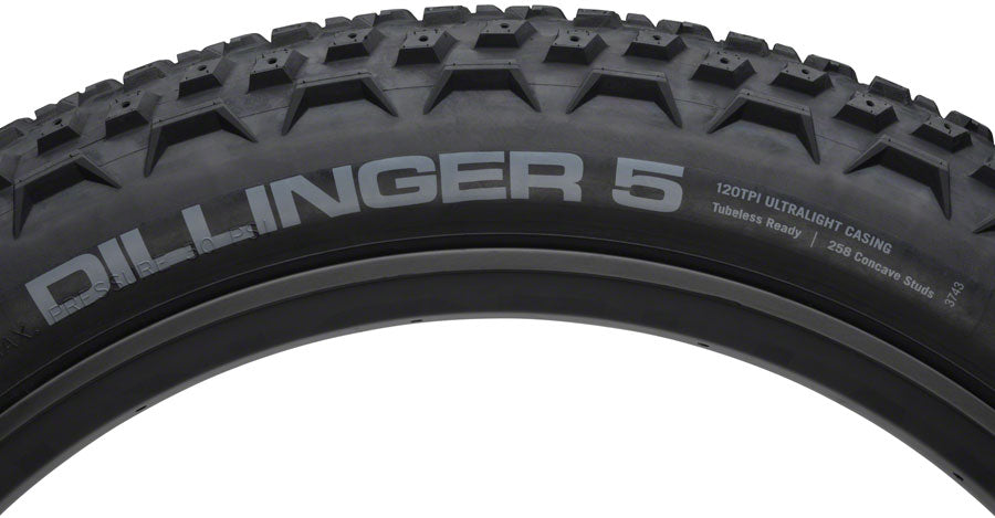 45NRTH Dillinger 5 Studdable Winter Bike Tire - 26 x 4.6 Tubeless Folding Black 120 TPI - Perfect for Snow & Ice Cycling, Fat Bike Trails, and Extreme Cold Weather Riding