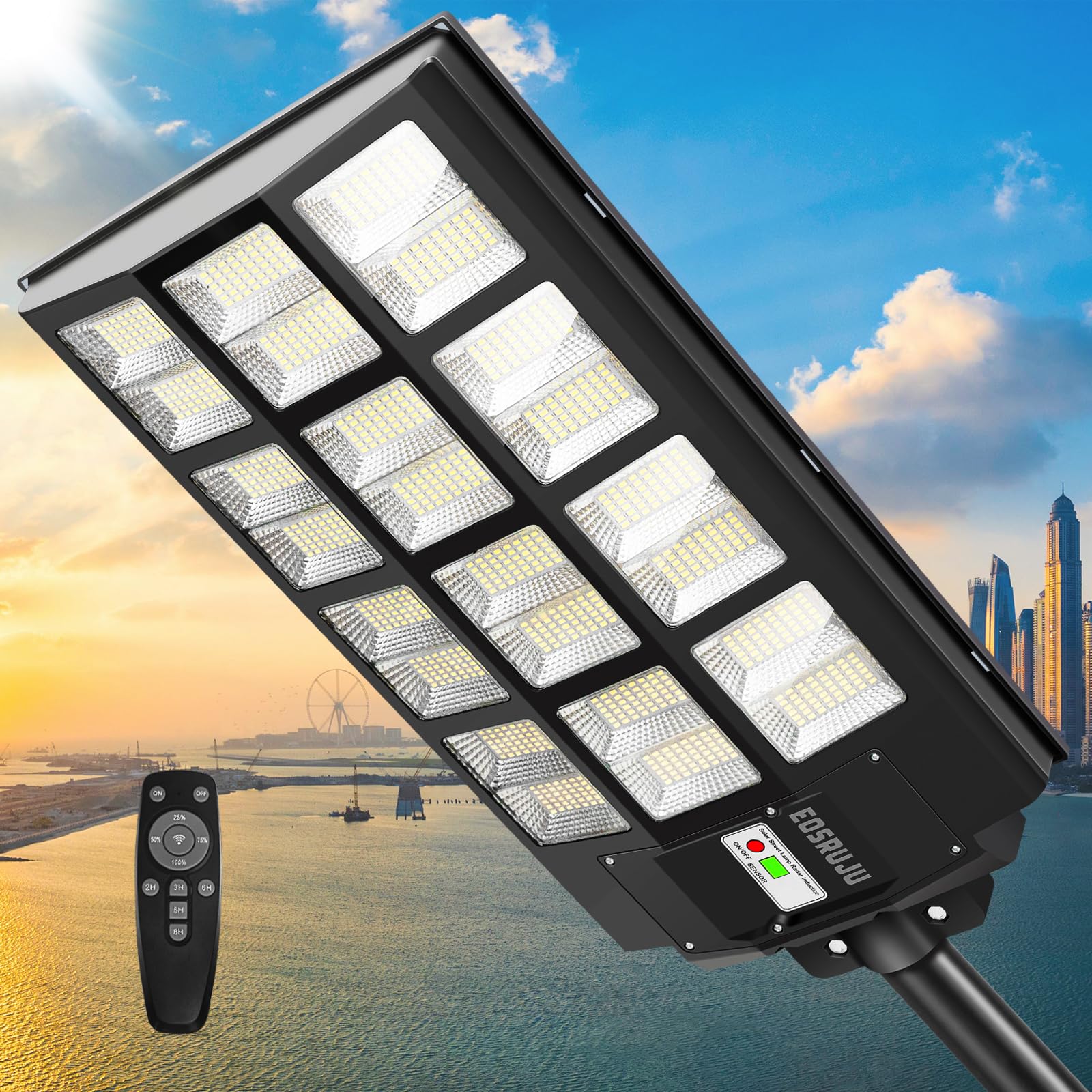 1200W Solar Street Lights Outdoor - 240,000LM High Brightness, Motion Sensor & IP65 Waterproof Solar Flood Lights for Parking Lots, Gardens, Yards - Dusk to Dawn Solar Lighting for Security, Pathway, and Driveway Illumination