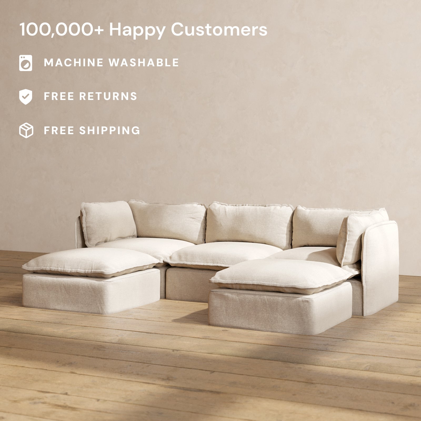 Modular Performance 3-Seater U-Shaped Sectional Sofa in Oat Color | Premium Fabric Blend | Perfect for Living Room, Family Room & Home Theater Comfort